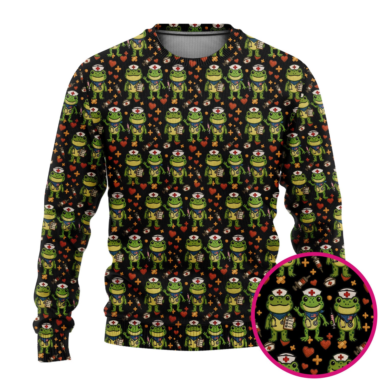 Frog Pattern Ugly Sweater, Cute Frog Sweater, Gift For Nursing