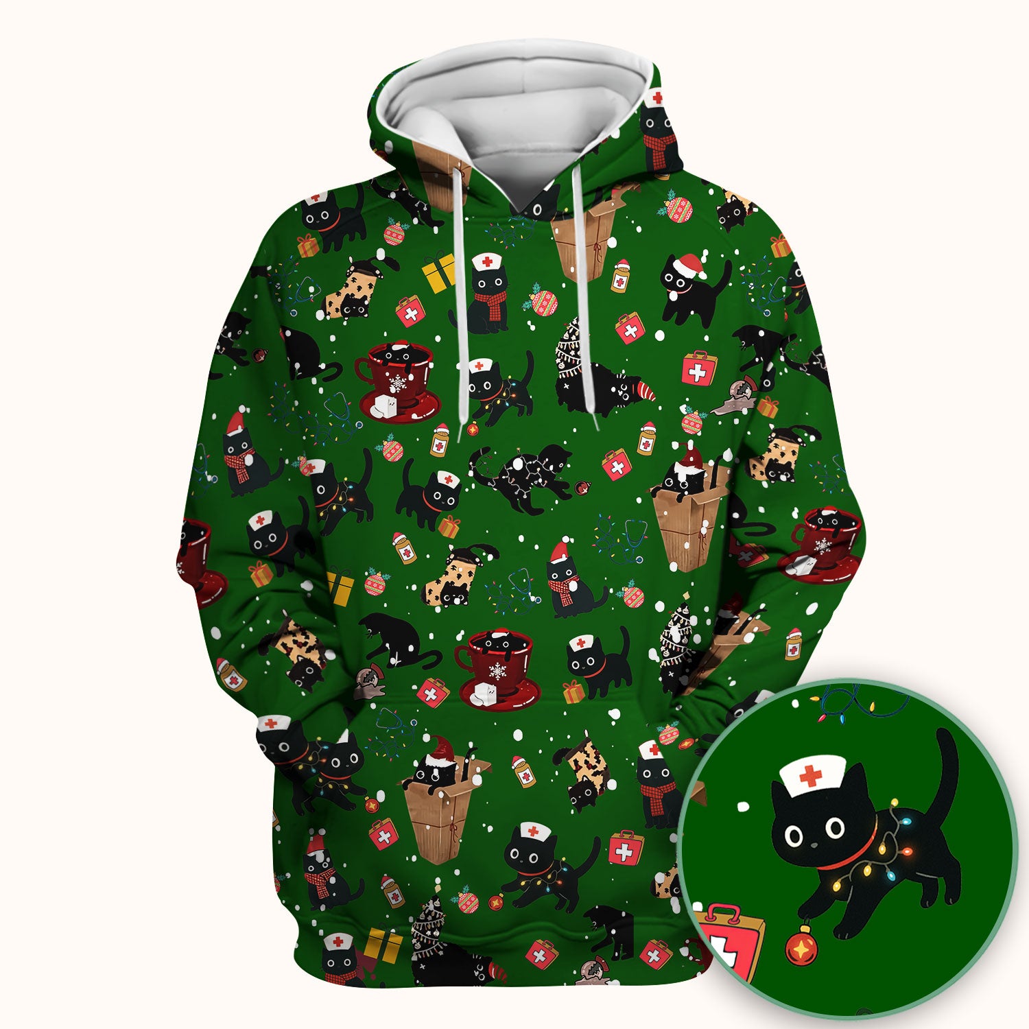 Funny Cat Scrub for Women - Christmas Black Cats Comfortable Scrubs for Nurses - Breathable Fabrics Nursing Uniform