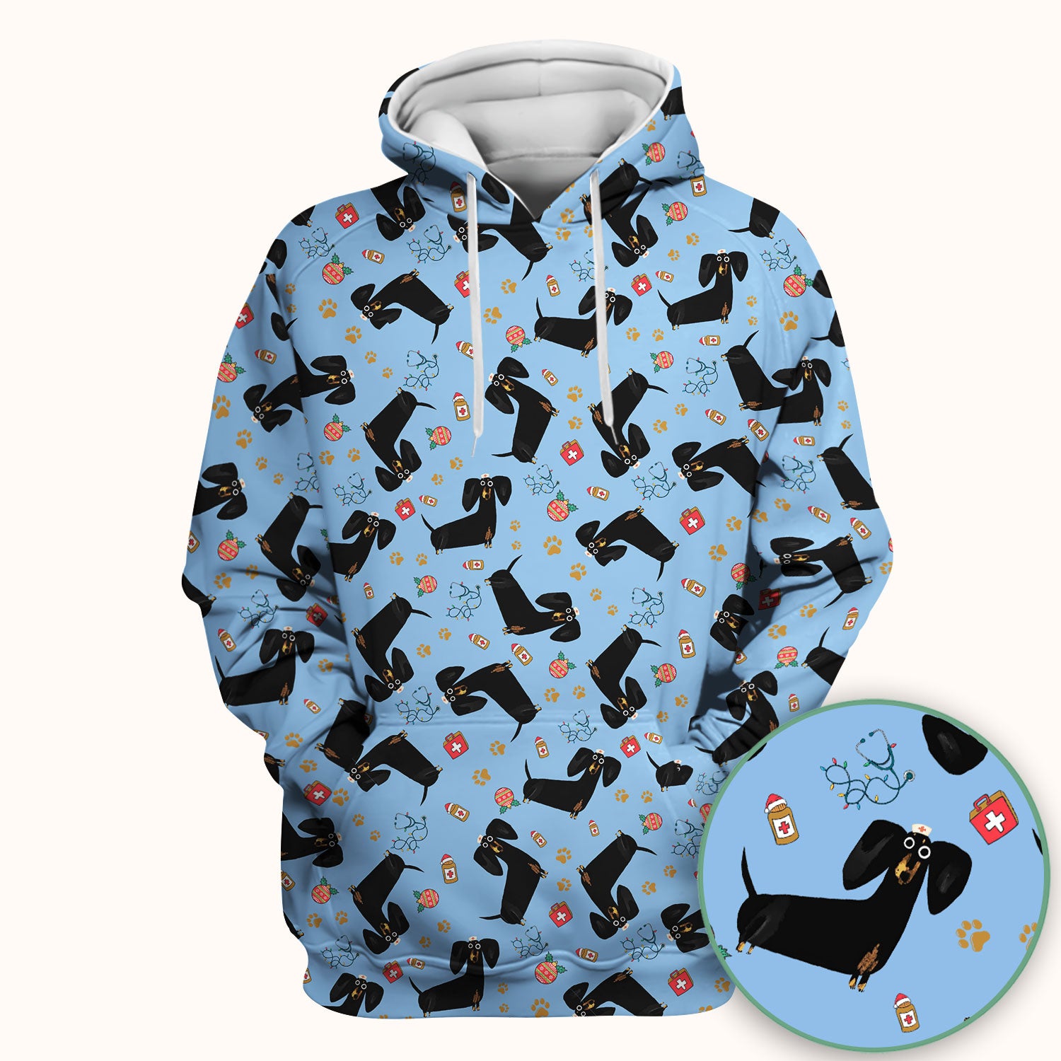 Funny Black Dachshund Scrub Top for Nurses - Cute Wiener Dog Medical Shirt - Puppy Lover Nursing Gift for Women