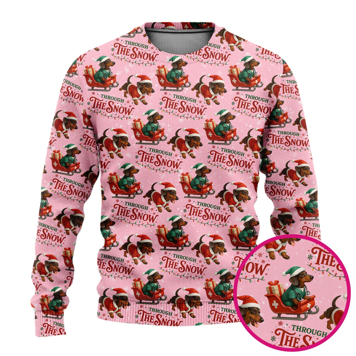 Dachshund Christmas Ugly Sweater, Cute Dog Nurse Sweater, Through The Snow Pattern Nursing Uniform