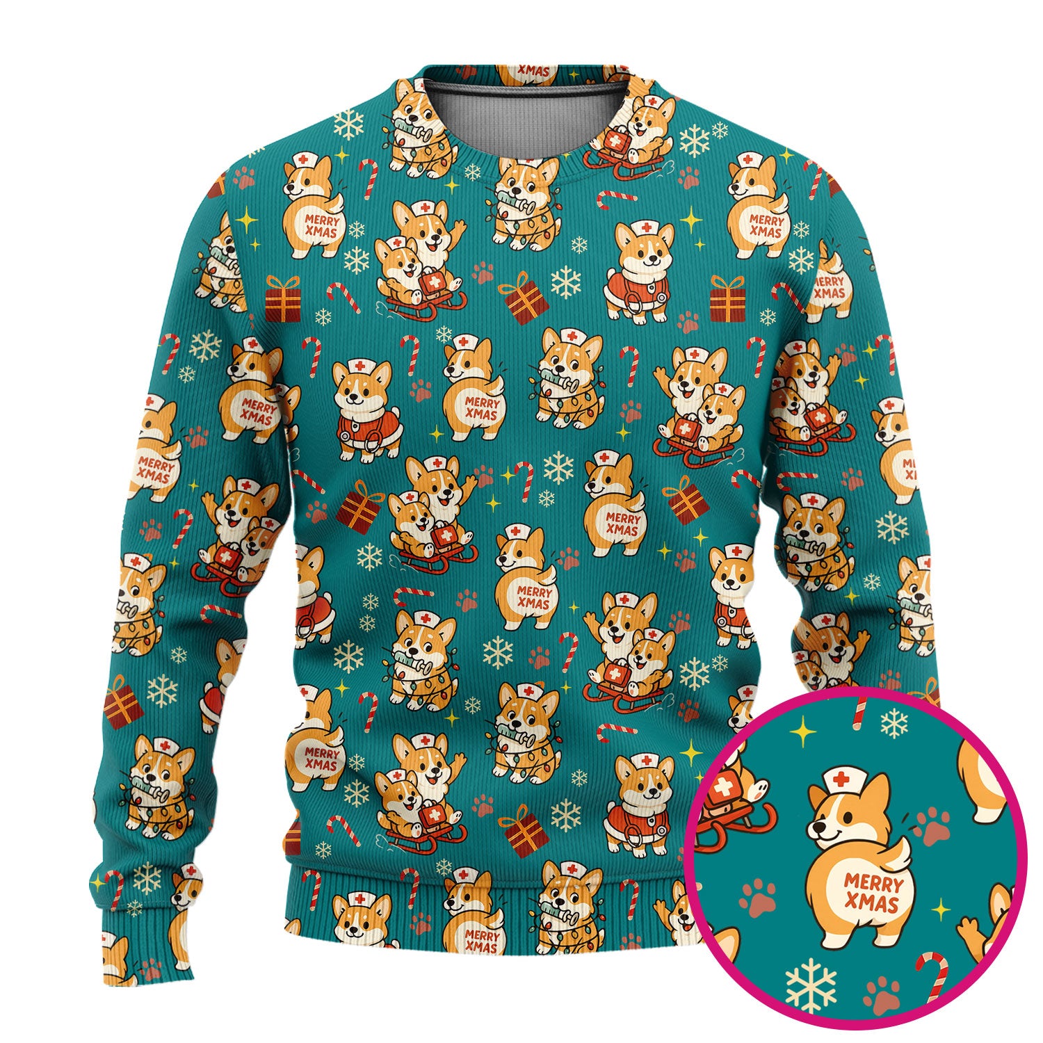 Christmas Corgi Scrubs Set for Women - Fun Corgi Christmas Pattern Nurse Scrubs Top and Pants - Festive Holiday Scrubs for CNA LPN RN