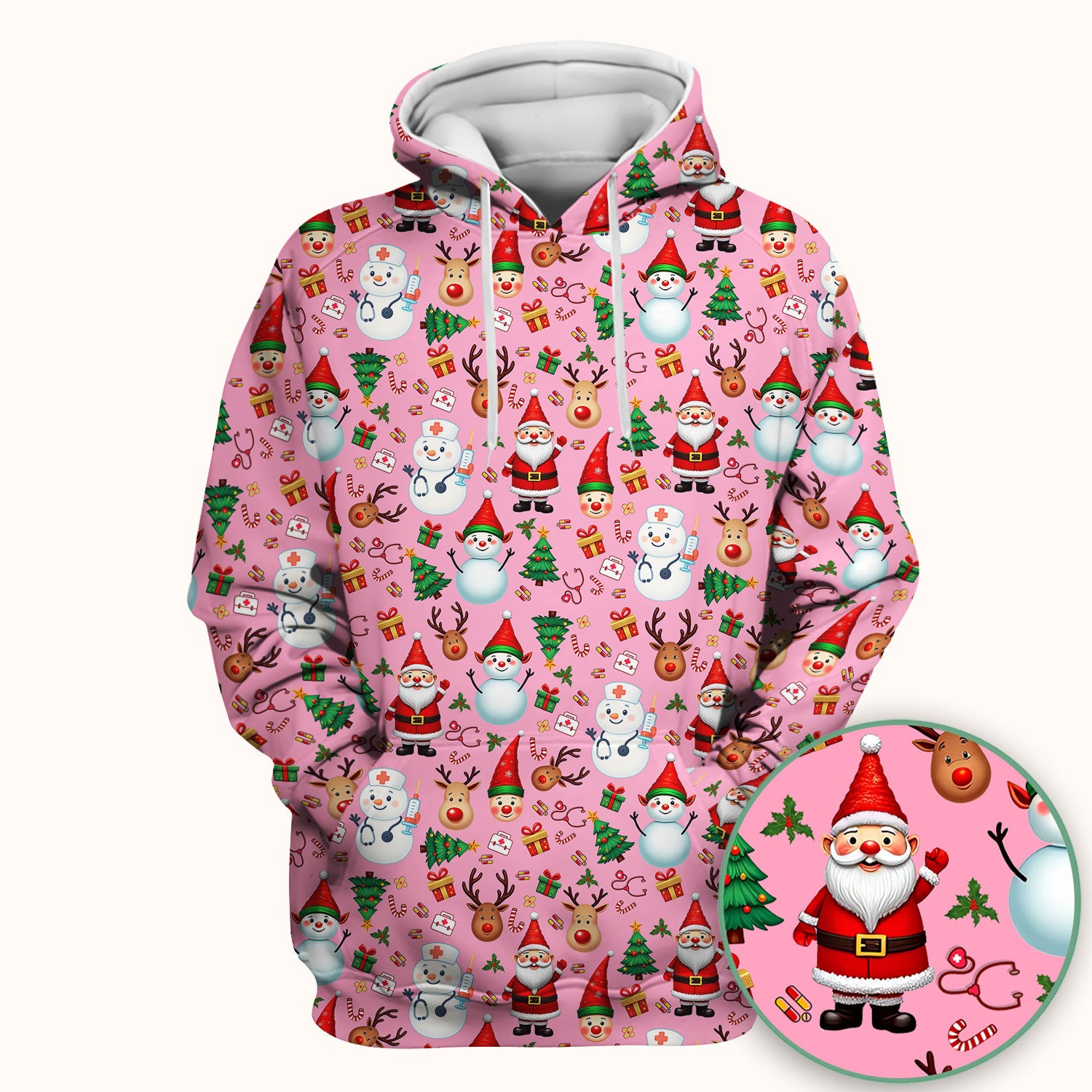 Christmas Nurse Scrub Top - Cute Snowman Santa Reindeer Pattern Medical Shirt - Festive Holiday Scrubs for Women RN CNA LPN