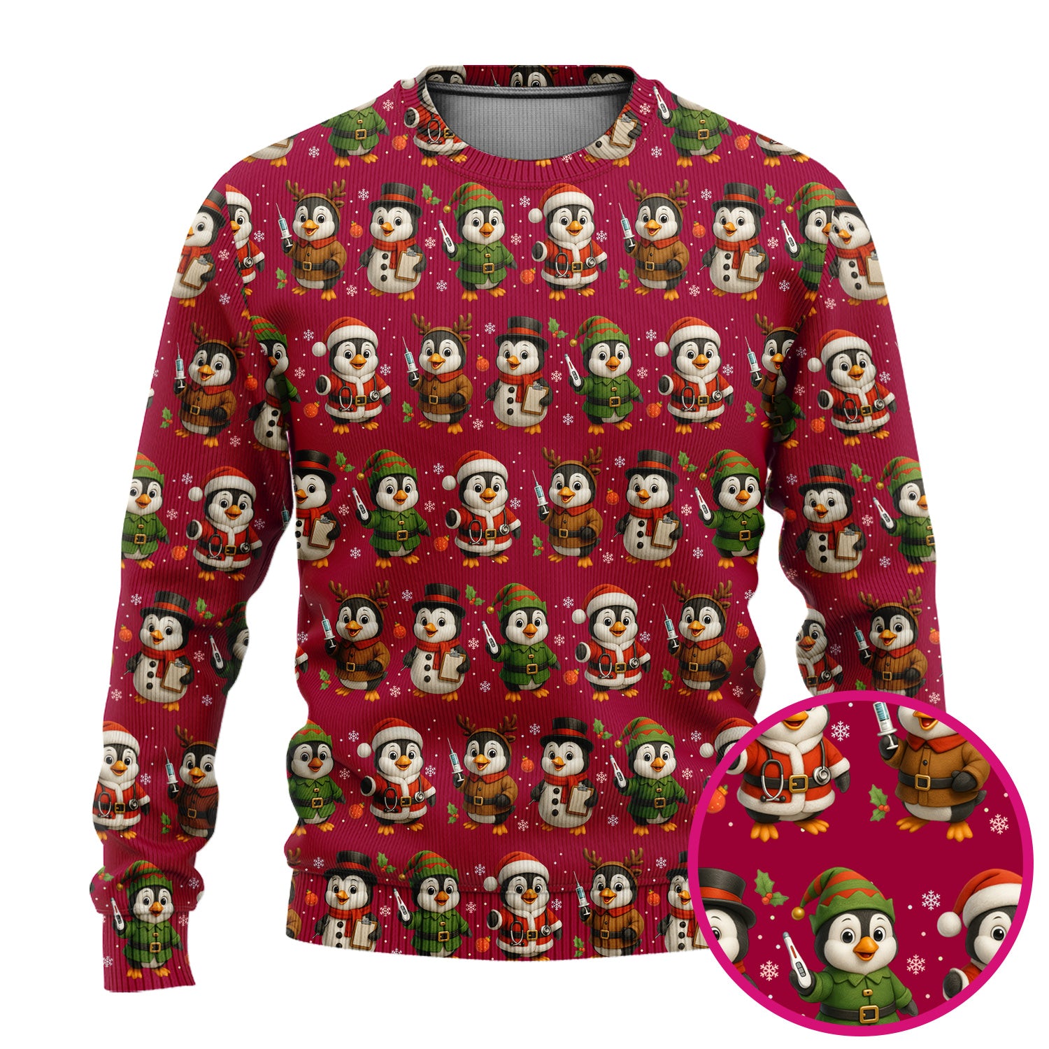 Penguin Christmas Scrubs Set - Adorable Holiday Pattern Scrub Top & Pants - Cute Penguin Scrubs for Women Christmas Season