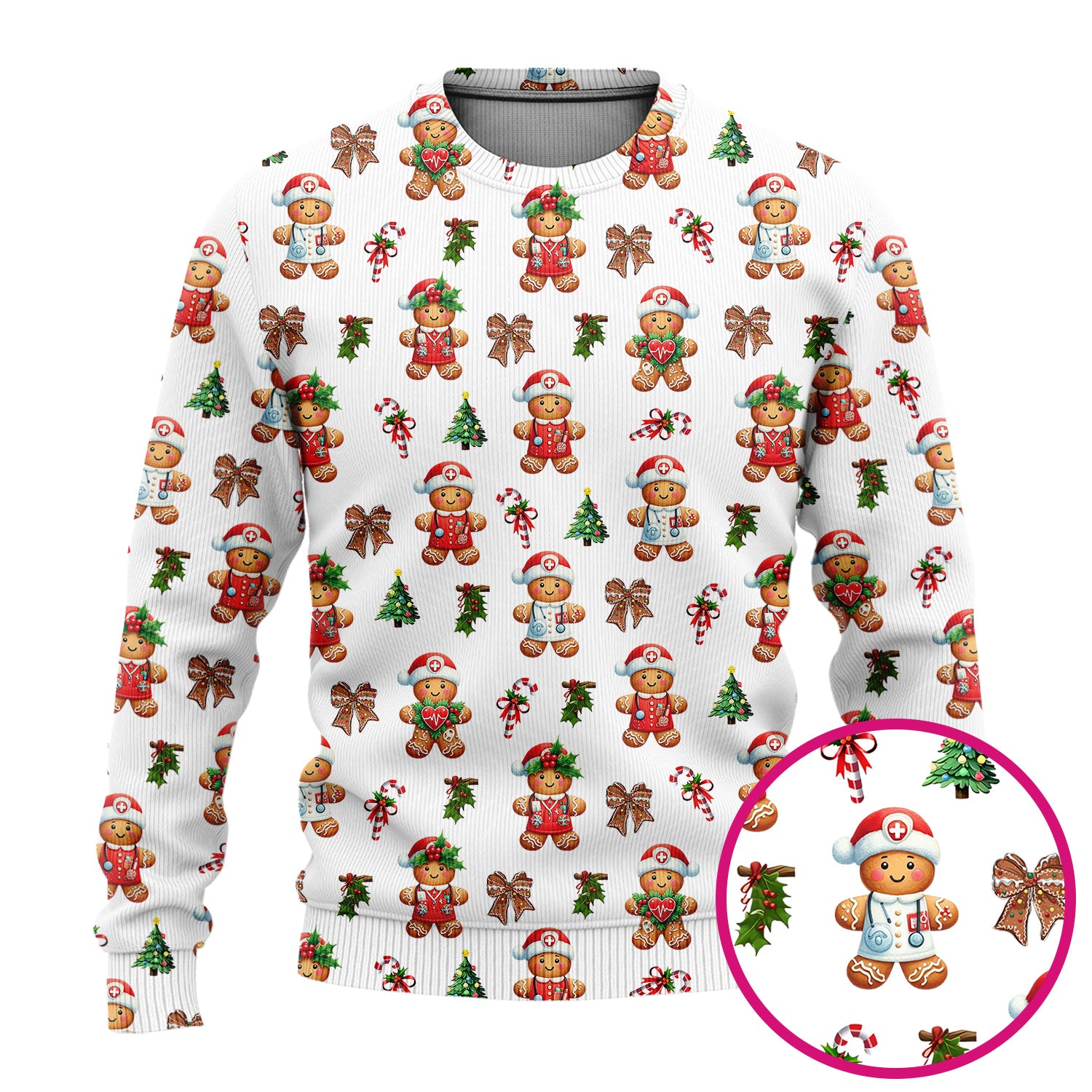 Funny Christmas Scrub Set for Nurse - Adorable Gingerbread Candy Cane Bow- Festive Medical Uniform for Women