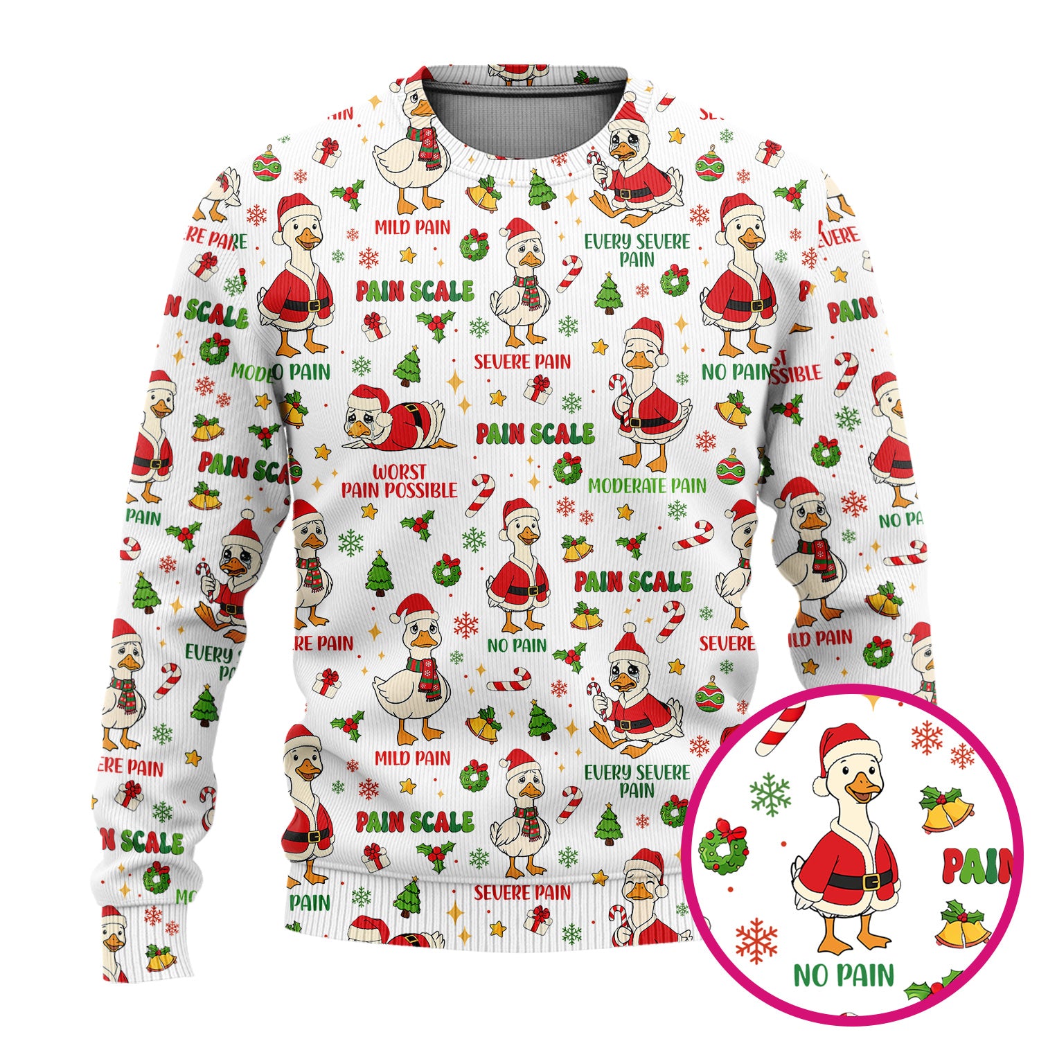 Funny Goose Christmas Scrub Set - Pain Scale Scrubs Pants and V Neck Top - Cute Holiday Medical Uniform for Women