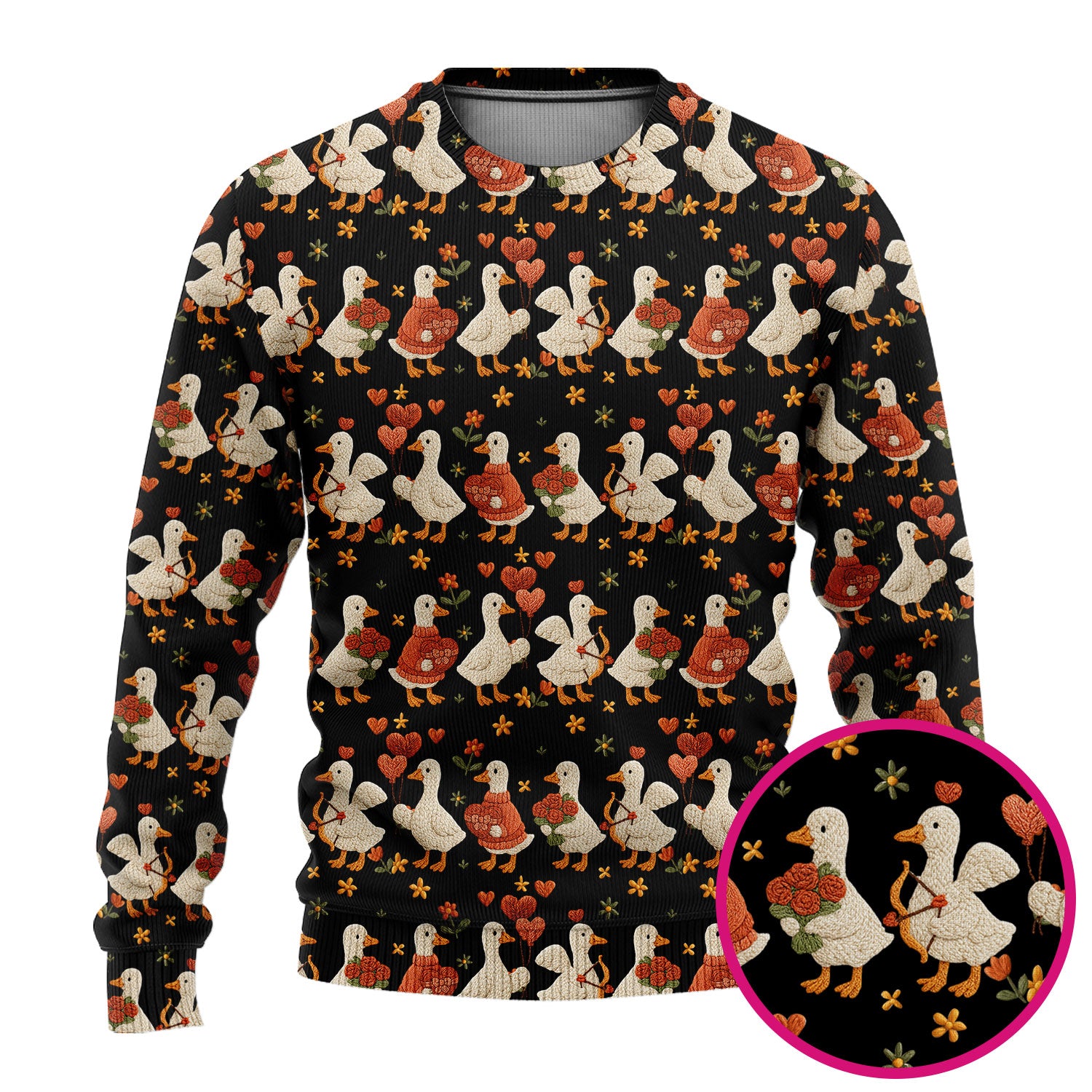 Cute Goose Nurse Scrub Set, Valentine Farm Medical Pattern Shirt, Breathable Fabrics Nursing Uniform