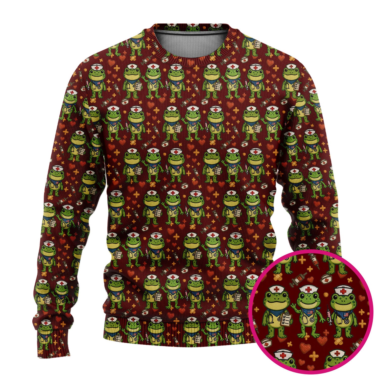 Frog Pattern Ugly Sweater, Cute Frog Sweater, Gift For Nursing