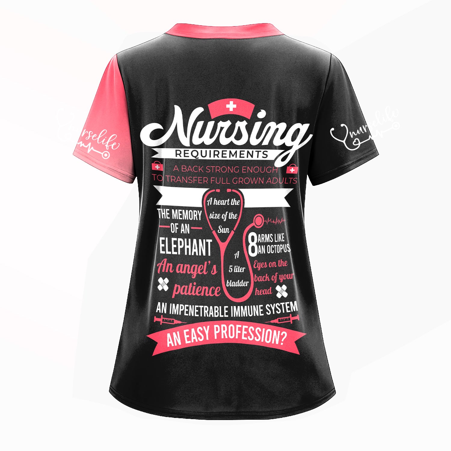 Personalized Nurse Life Scrubs for Women RN LPN CNA - Cute Pink and Black Syringe Bow Design - Funny Medical Quote Gift for Healthcare Workers in Nursing Field