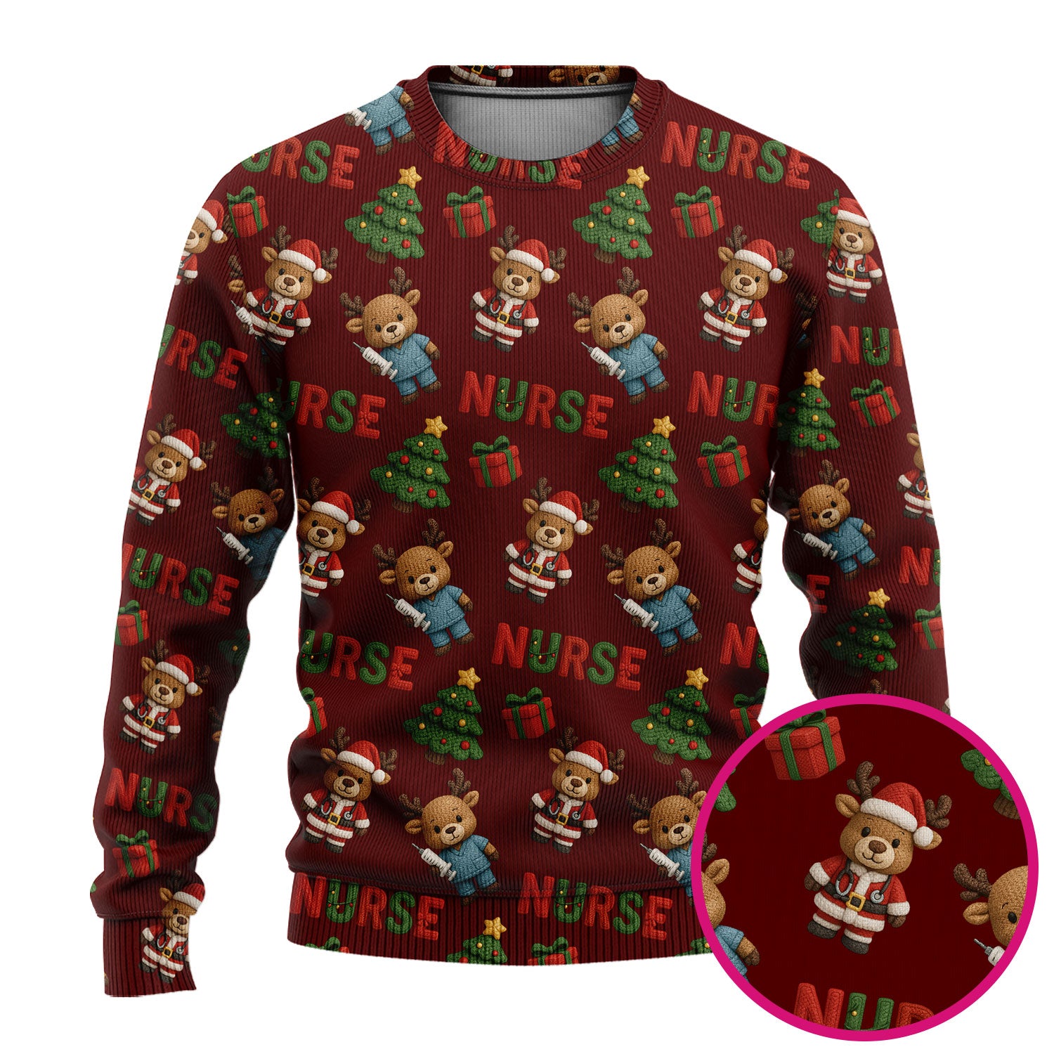 Reindeer Christmas Ugly Sweater, Cute Holiday Nurse Ugly Sweater, Festive Pattern Nursing Christmas Sweater