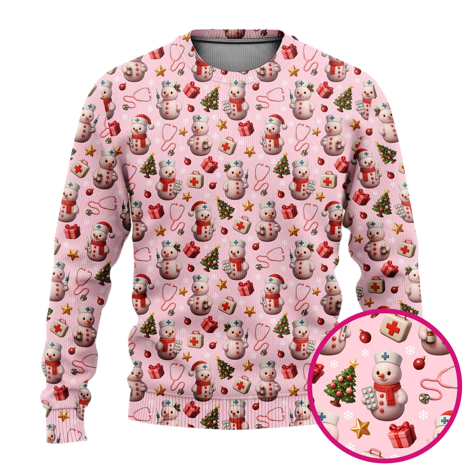 Snowman Pattern Christmas Scrub Set - Cute Holiday Medical Scrubs for Women - Funny Festive Nurse Gift for RN LPN CNA