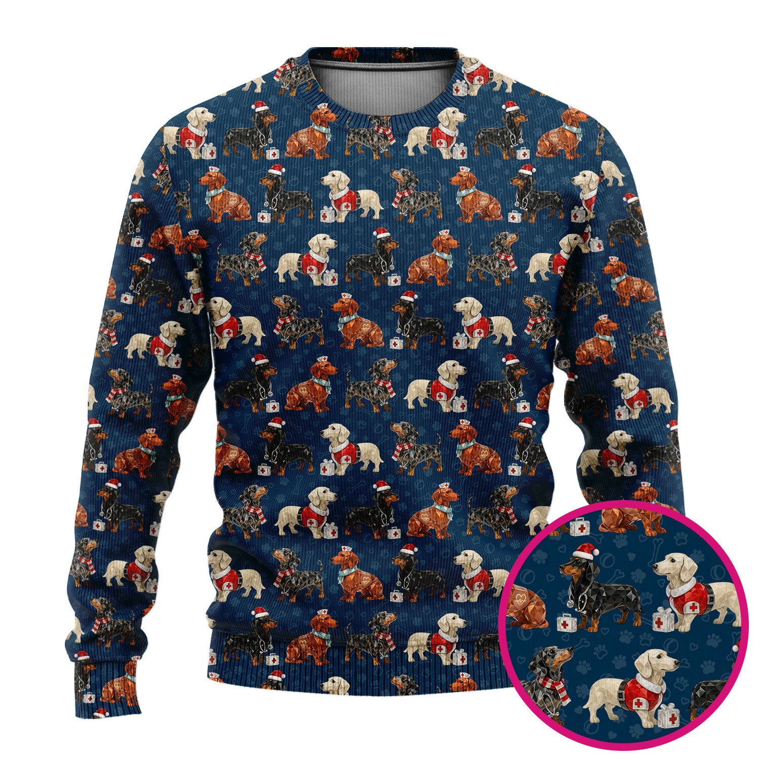 Funny Dachshund Christmas Nurse Ugly Sweater, Holiday Dog Medical Pullover For Nursing