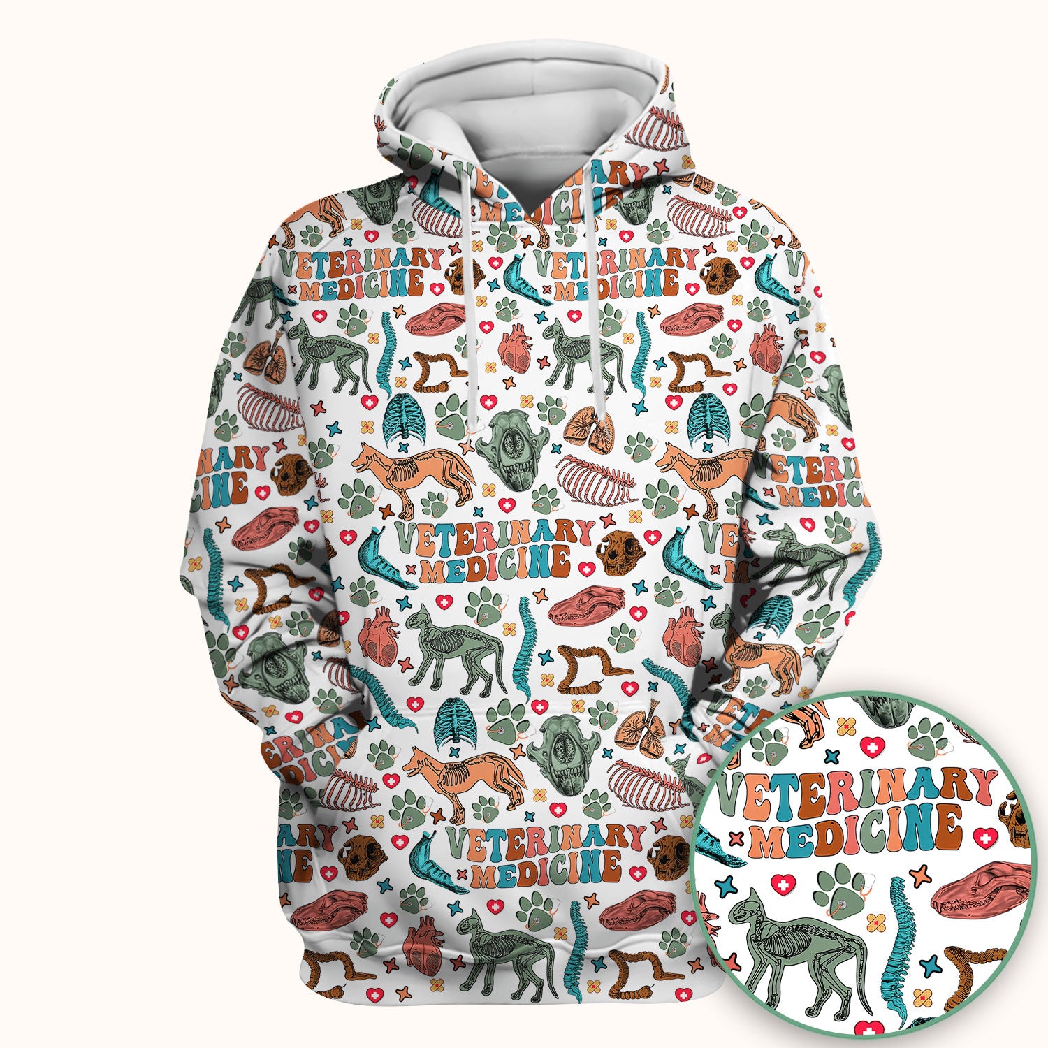Veterinary Medicine Scrub Top - Cute Animal Anatomy Pattern Medical Shirt - Fun Vet Tech Nurse Scrubs for Women
