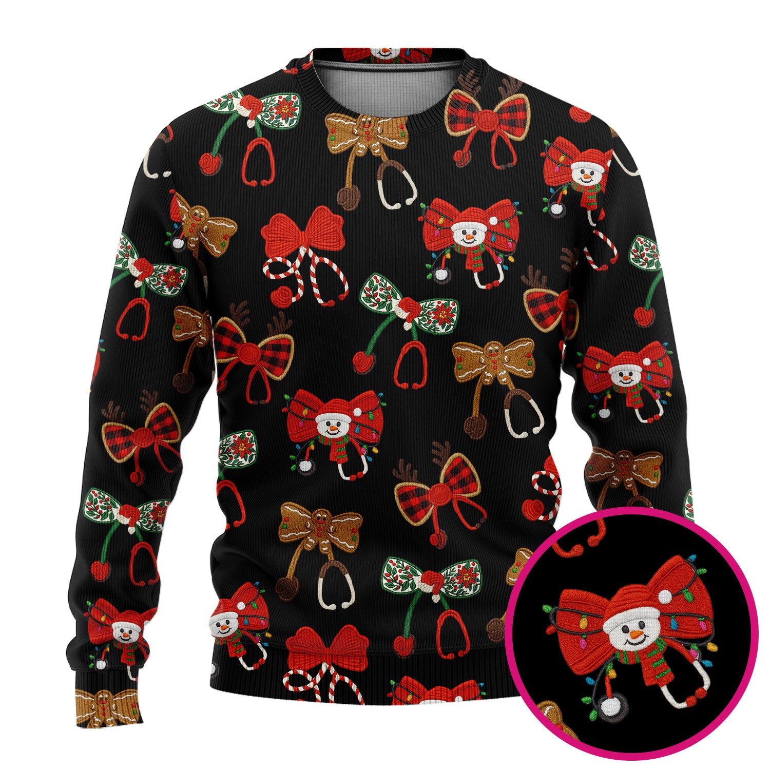 Christmas Stethoscope Bow Nurse Scrub Set, Xmas Pattern Scrub Shirt, Holiday Nursing Uniform