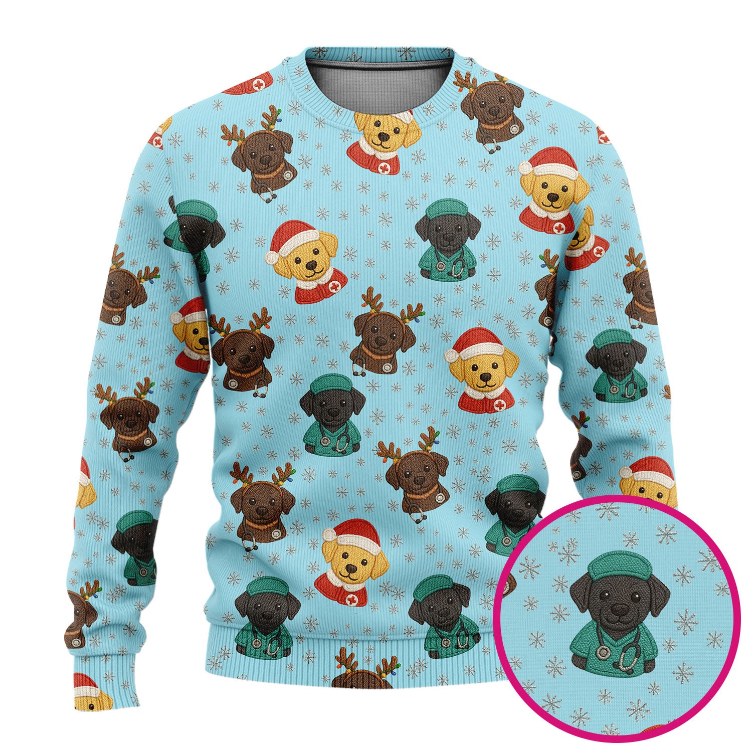Christmas Dog Pattern Ugly Sweater, Cute Puppy Nurse Sweater, Holiday Nursing Uniform