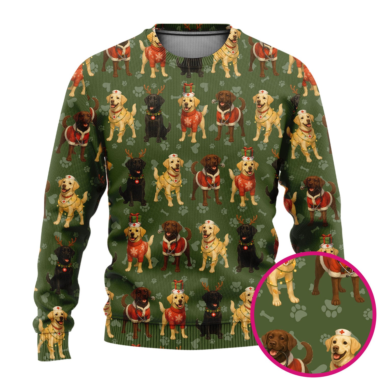 Dog Scrubs Christmas Set for Women - Labrador Puppy Pattern Scrub Top & Pants - Holiday Christmas Scrubs with Cute Dog Print