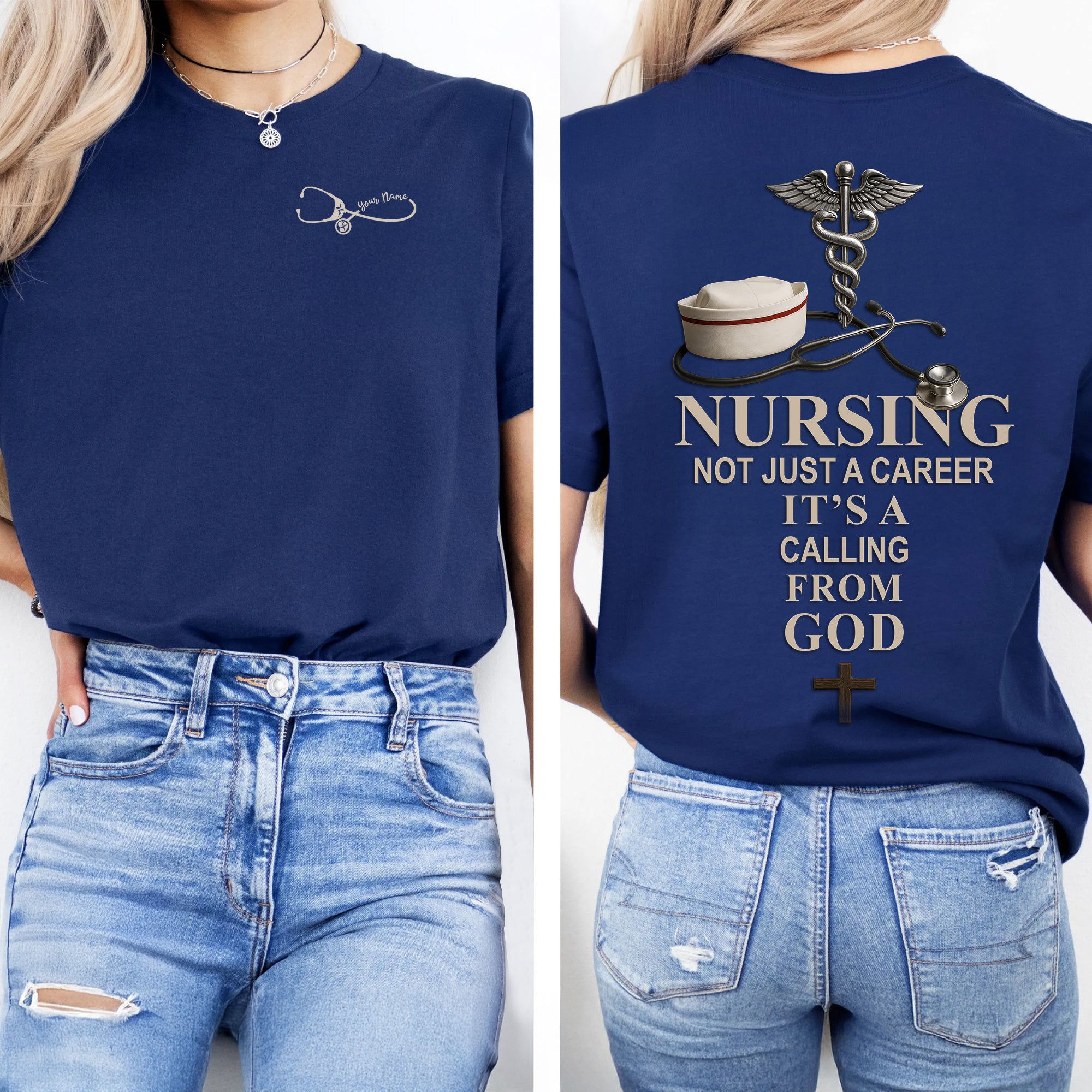 Personalized Christian Nurse Shirt with Faith Quote – Nursing Is a Calling from God – Custom Name Gift for RN LPN CNA
