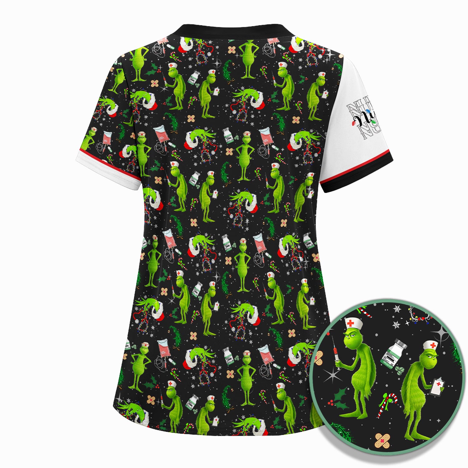 Custom Grinch Nurse Scrub Top Multi Color - Feeling Extra Grinchy Today Christmas Scrub Shirt - Funny Holiday Nursing Workwear