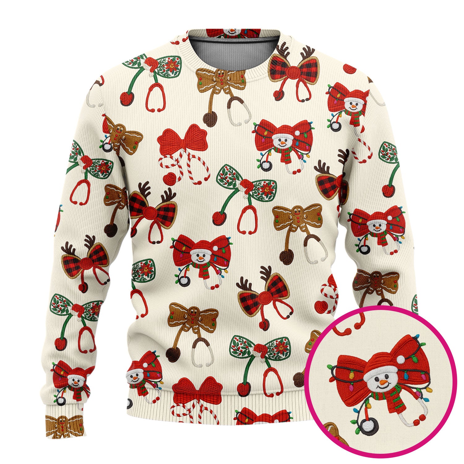 Christmas Stethoscope Bow Nurse Scrub Set, Xmas Pattern Scrub Shirt, Holiday Nursing Uniform
