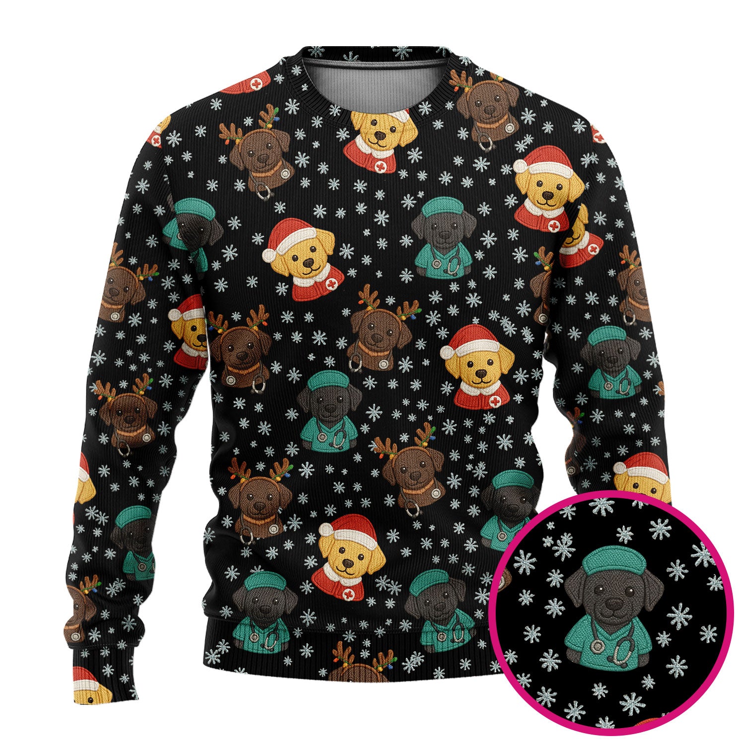 Christmas Dog Pattern Ugly Sweater, Cute Puppy Nurse Sweater, Holiday Nursing Uniform