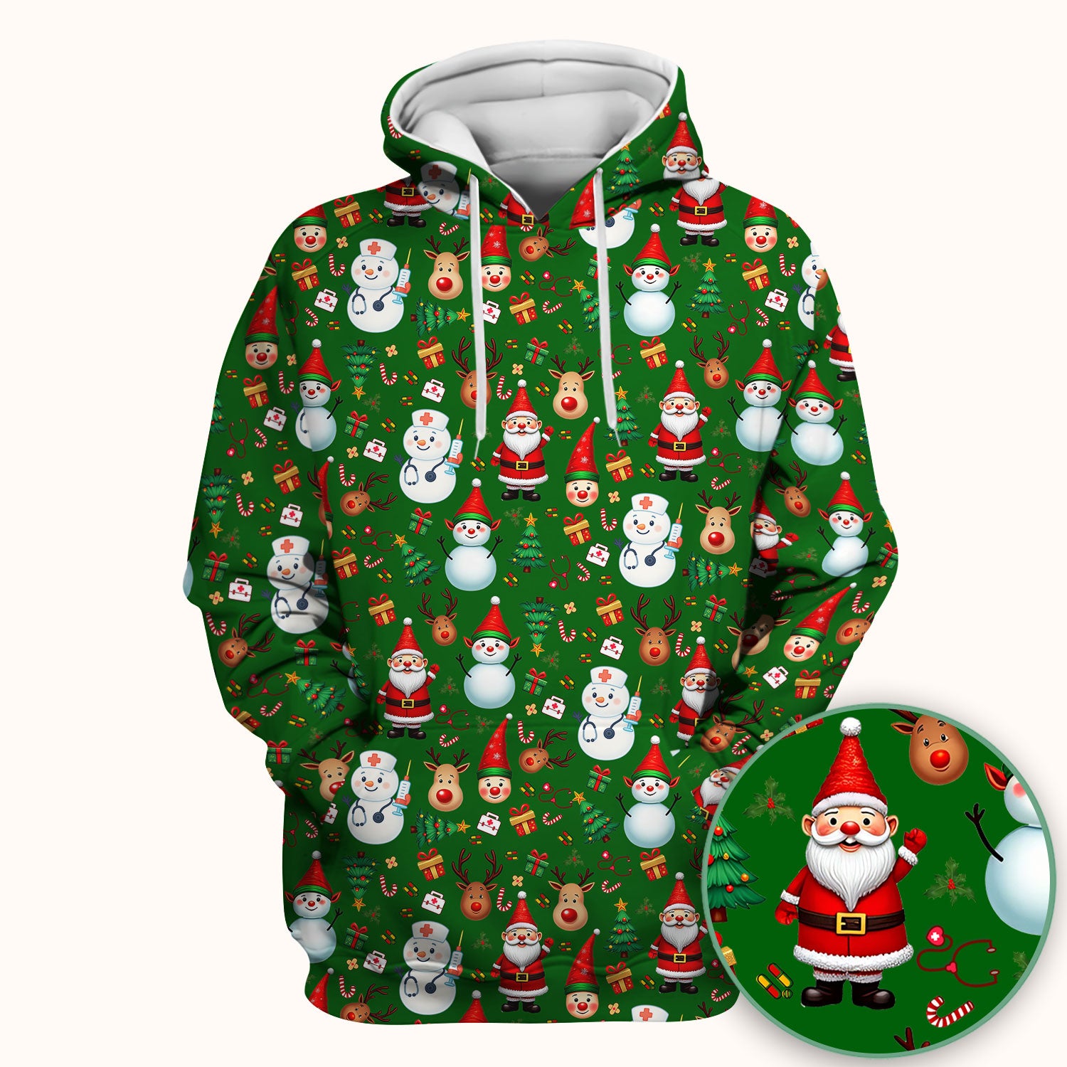 Christmas Scrub Top for Nurses - Cute Snowman Reindeer Santa Pattern - Holiday Medical Uniform RN CNA LPN Gift