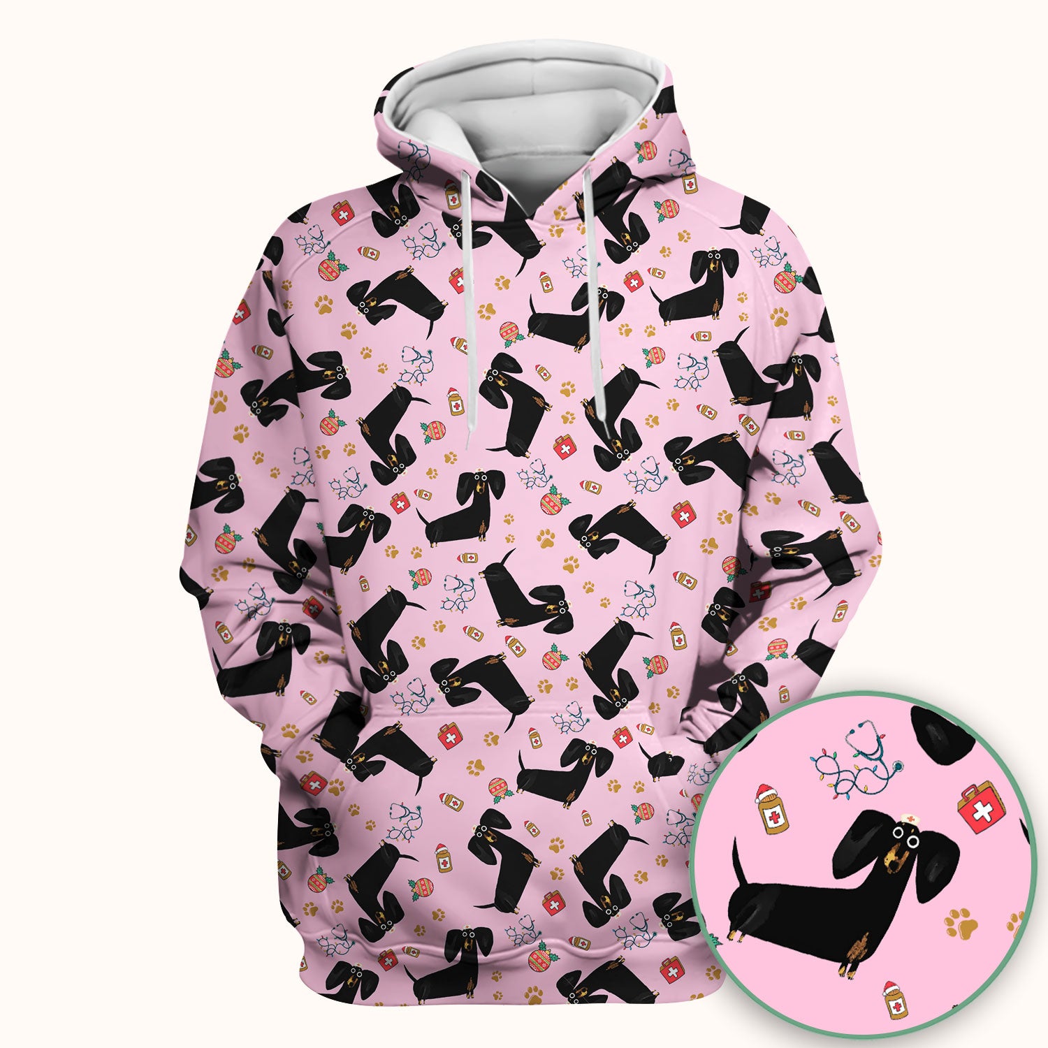 Funny Black Dachshund Scrub Top for Nurses - Cute Wiener Dog Medical Shirt - Puppy Lover Nursing Gift for Women