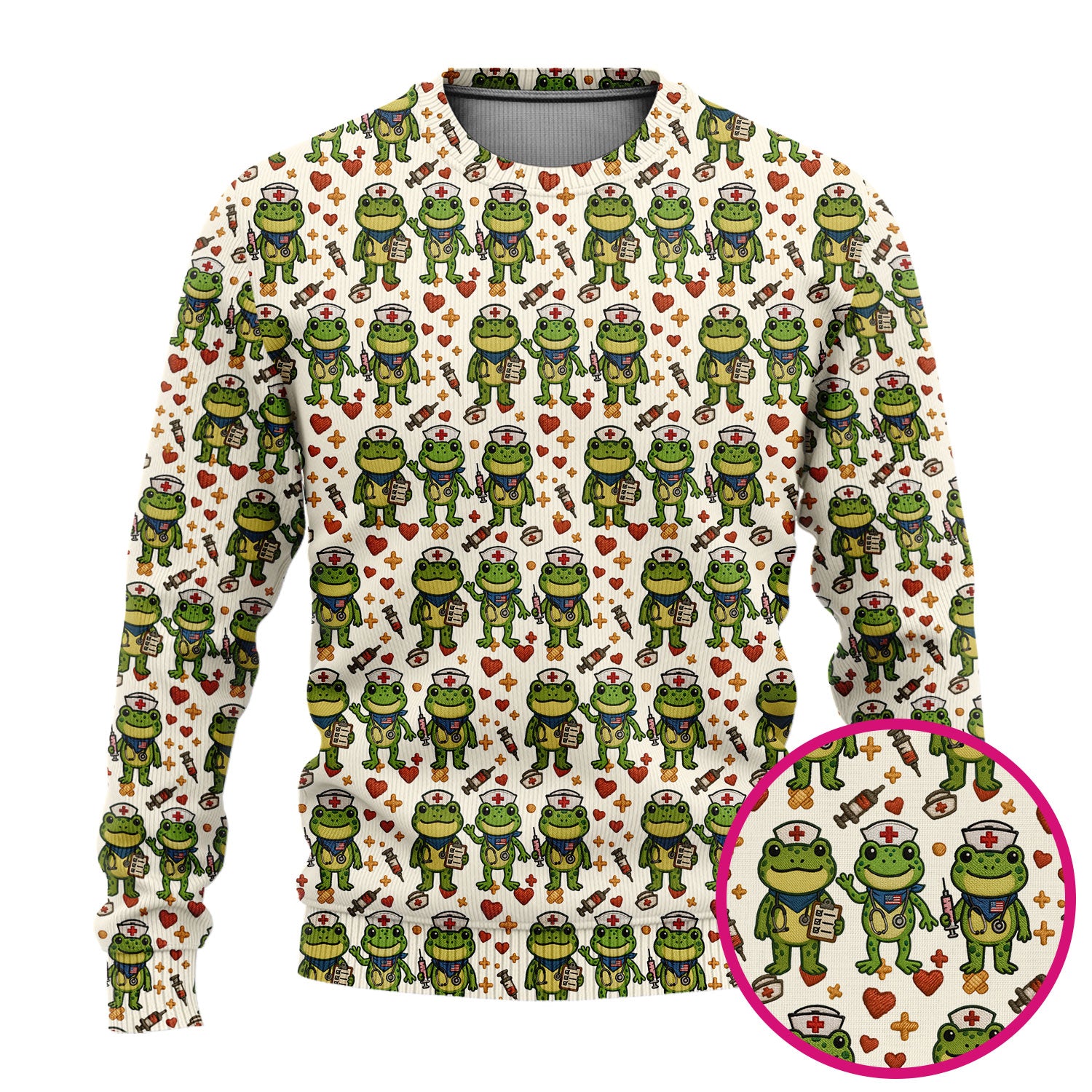 Frog Pattern Ugly Sweater, Cute Frog Sweater, Gift For Nursing