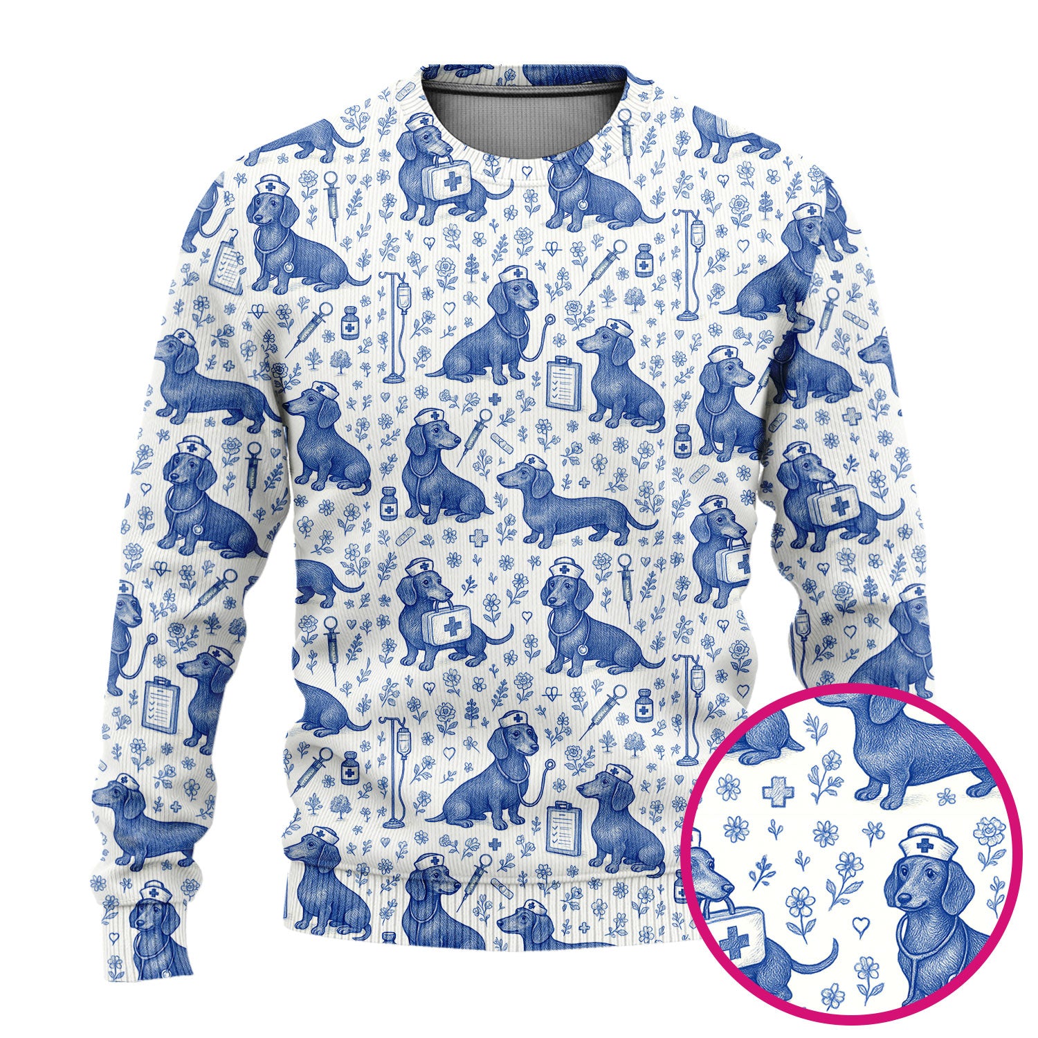 Vintage Dachshund Scrub Set - Artistic Dog Pattern Medical Scrubs - Cute Pet Lover Nurse Gift for Women