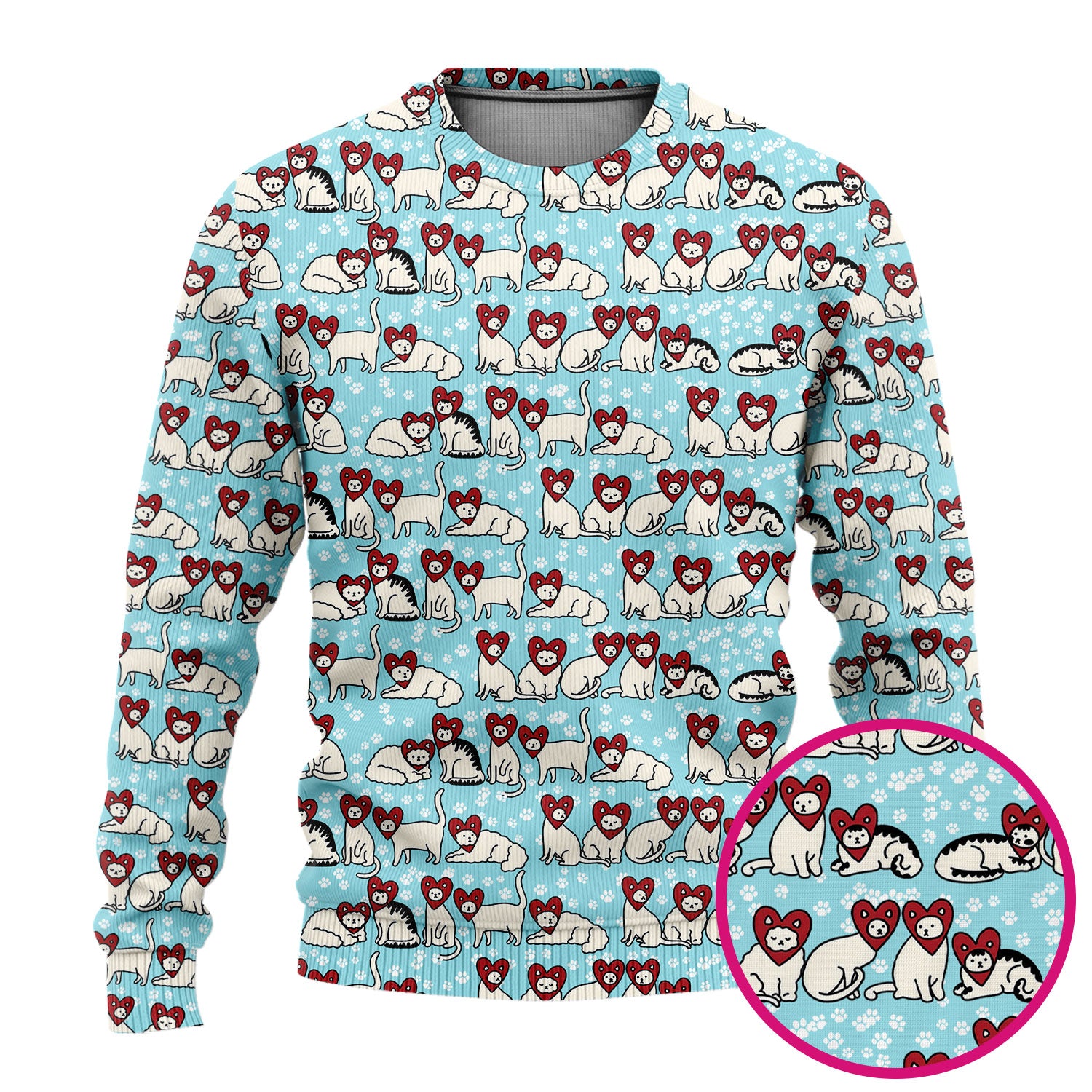 Cute Cat Heart Pattern Scrub Set, Funny Cat Scrub Shirt For Nurses, Breathable Fabrics Nursing Uniform
