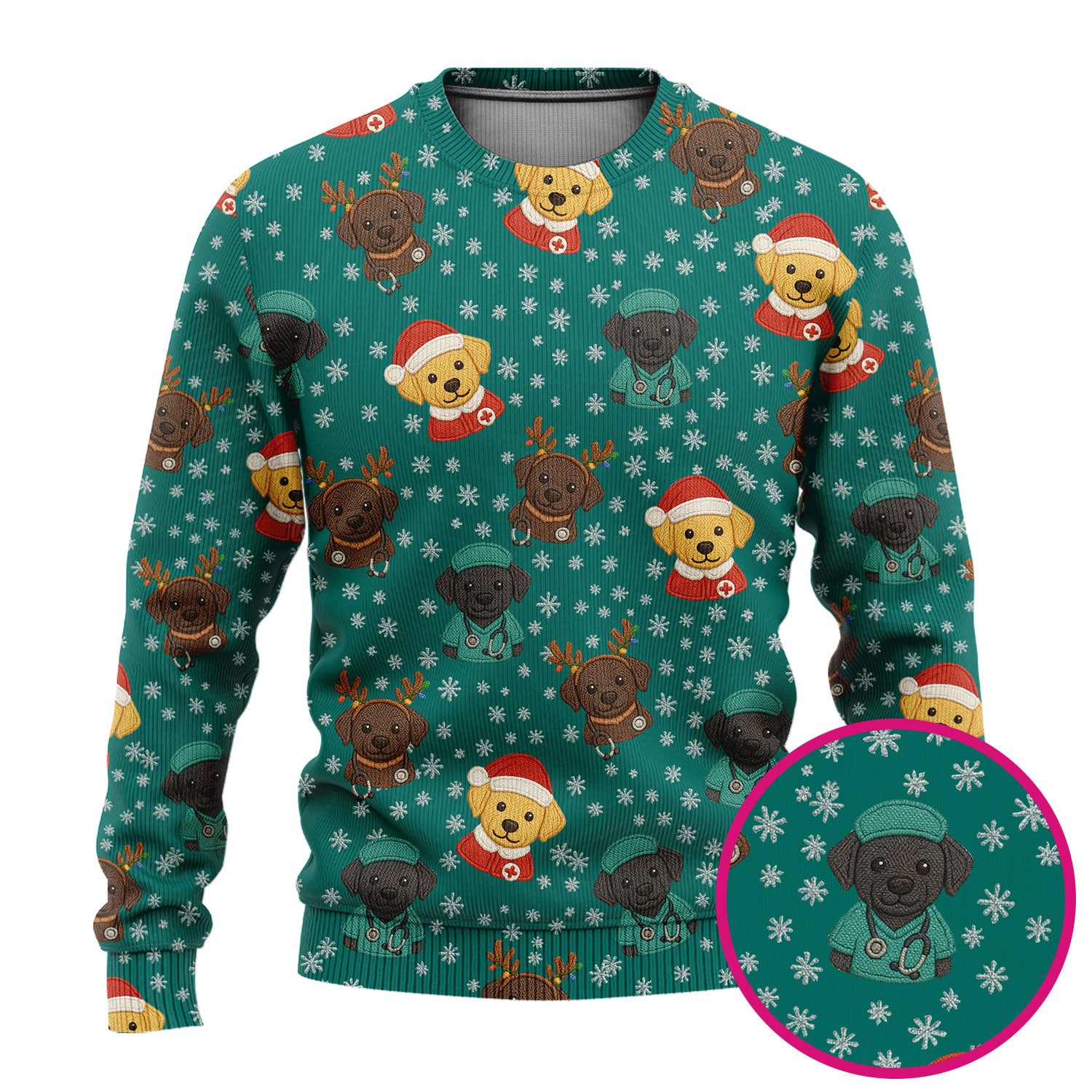 Christmas Dog Pattern Ugly Sweater, Cute Puppy Nurse Sweater, Holiday Nursing Uniform