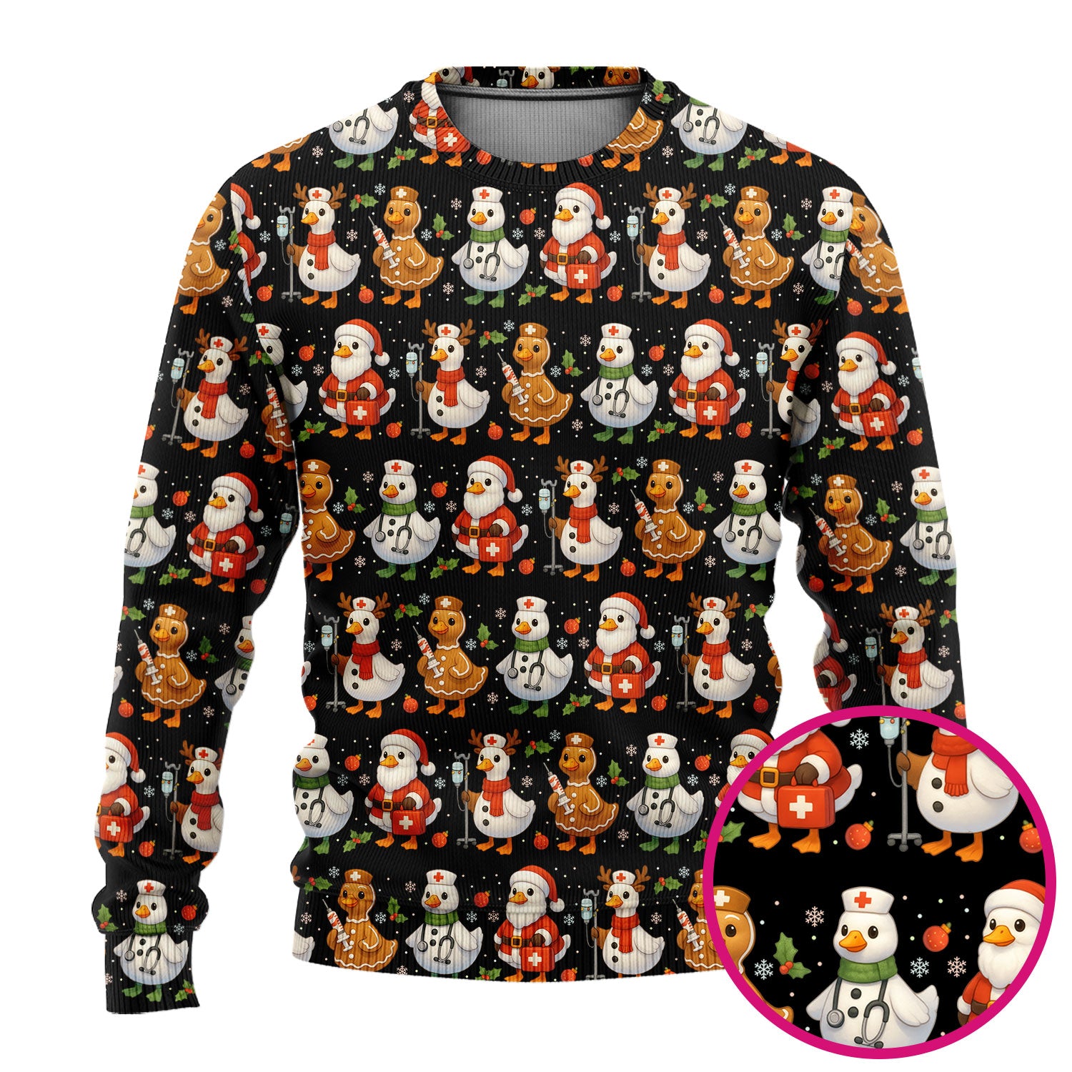 Funny Goose Christmas Scrubs for Women - Festive Holiday Pattern Scrub Top & Pants - Cute Christmas Scrubs with Charming Goose Print