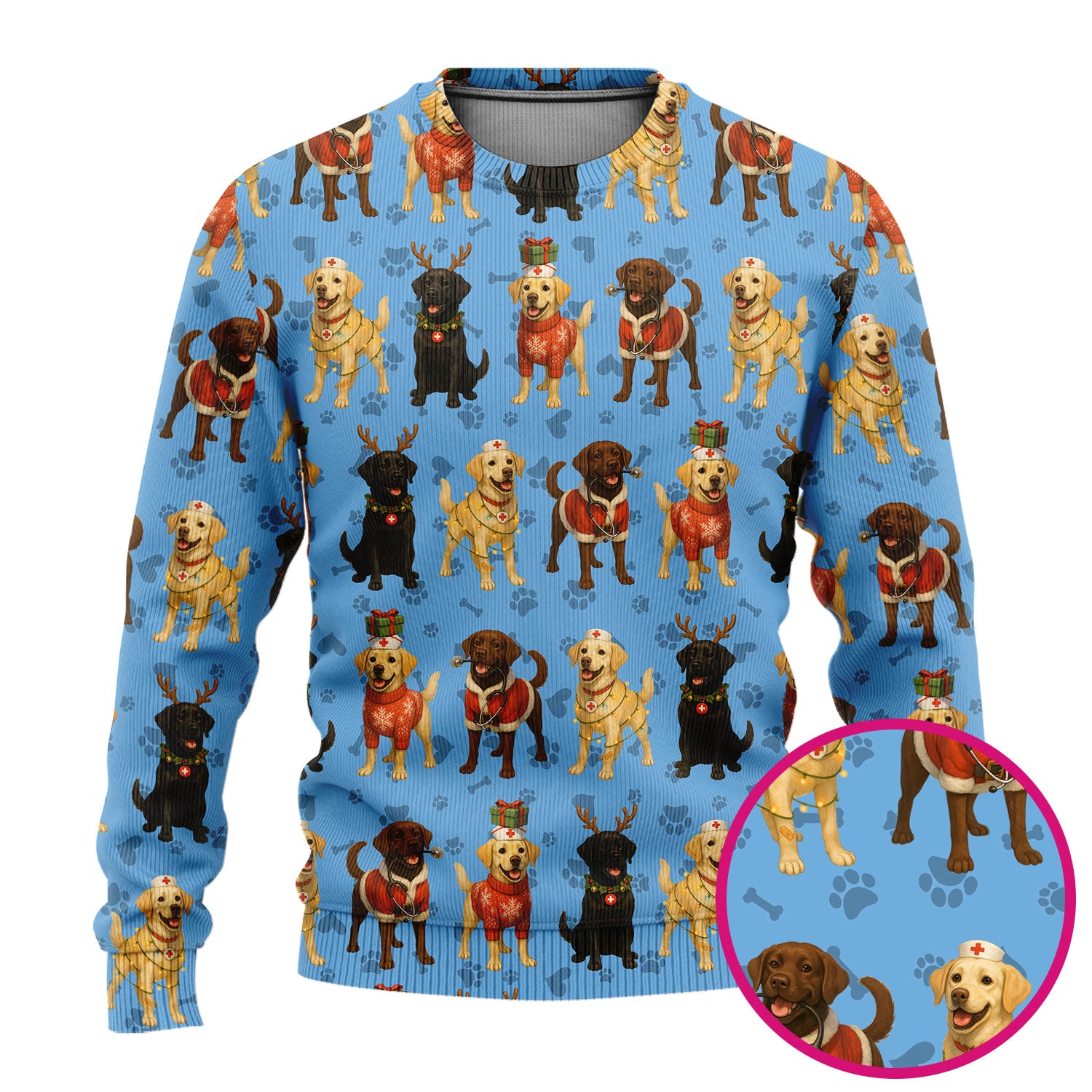 Dog Scrubs Christmas Set for Women - Labrador Puppy Pattern Scrub Top & Pants - Holiday Christmas Scrubs with Cute Dog Print