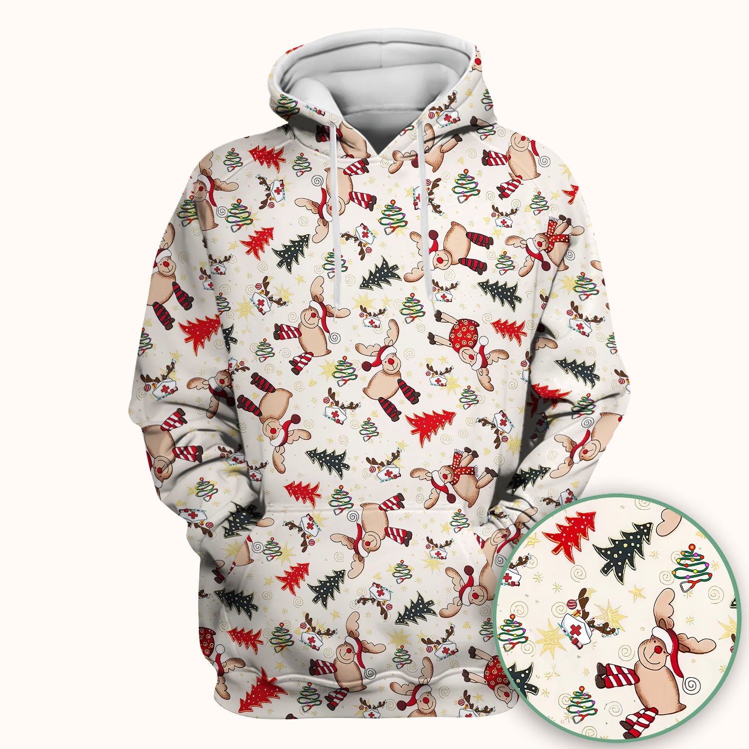 Cute Reindeer Christmas Nurse Scrub Top - Festive Holiday Medical Shirt - Comfortable Scrubs for Women RN CNA LPN