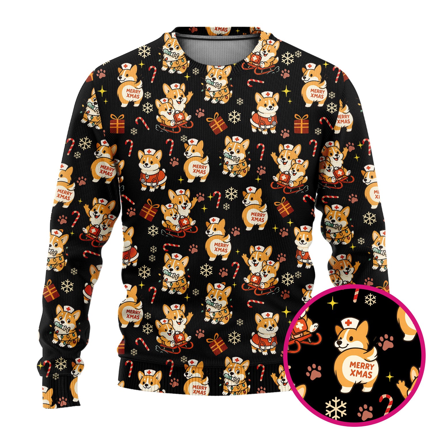 Christmas Corgi Scrubs Set for Women - Fun Corgi Christmas Pattern Nurse Scrubs Top and Pants - Festive Holiday Scrubs for CNA LPN RN