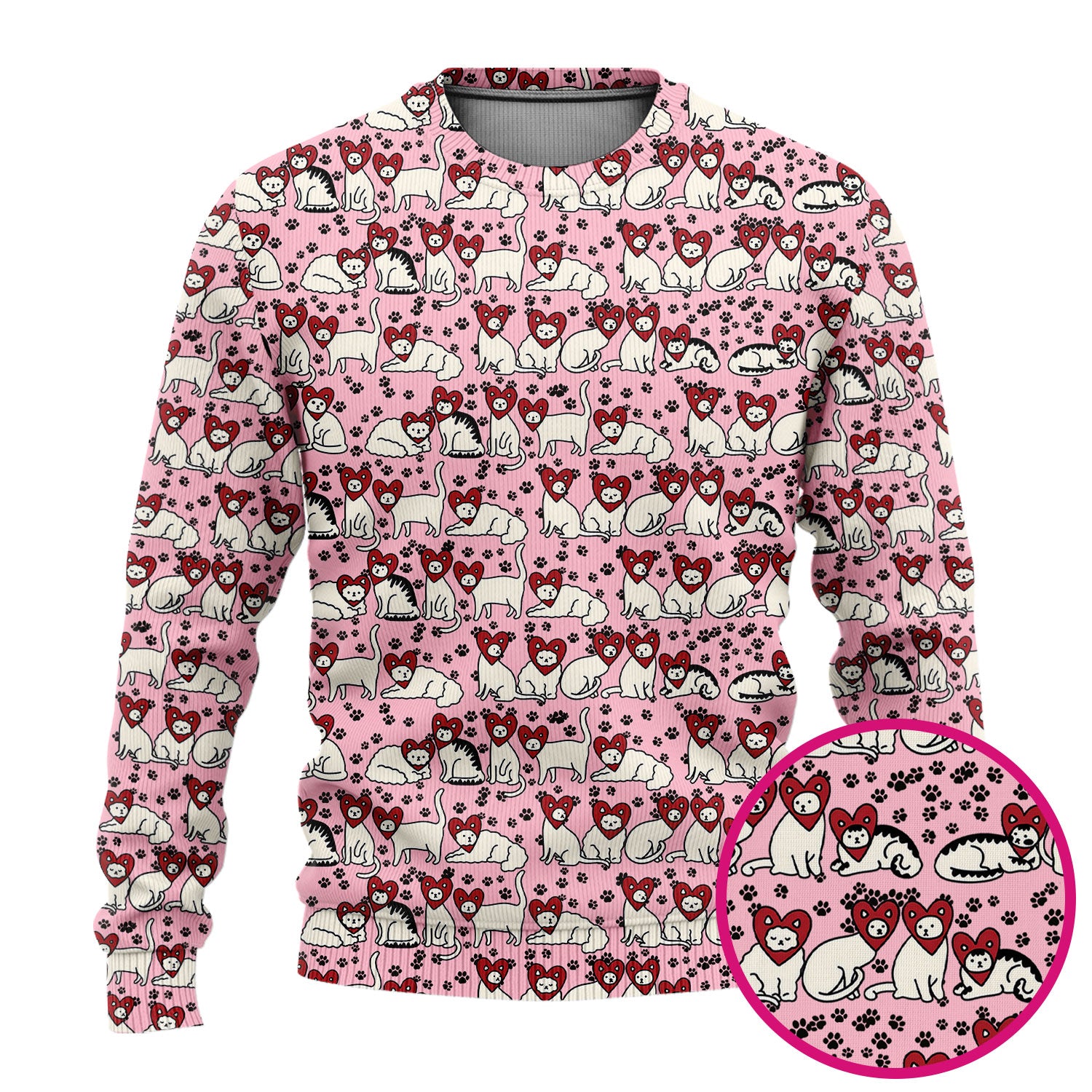 Cute Cat Heart Pattern Scrub Set, Funny Cat Scrub Shirt For Nurses, Breathable Fabrics Nursing Uniform