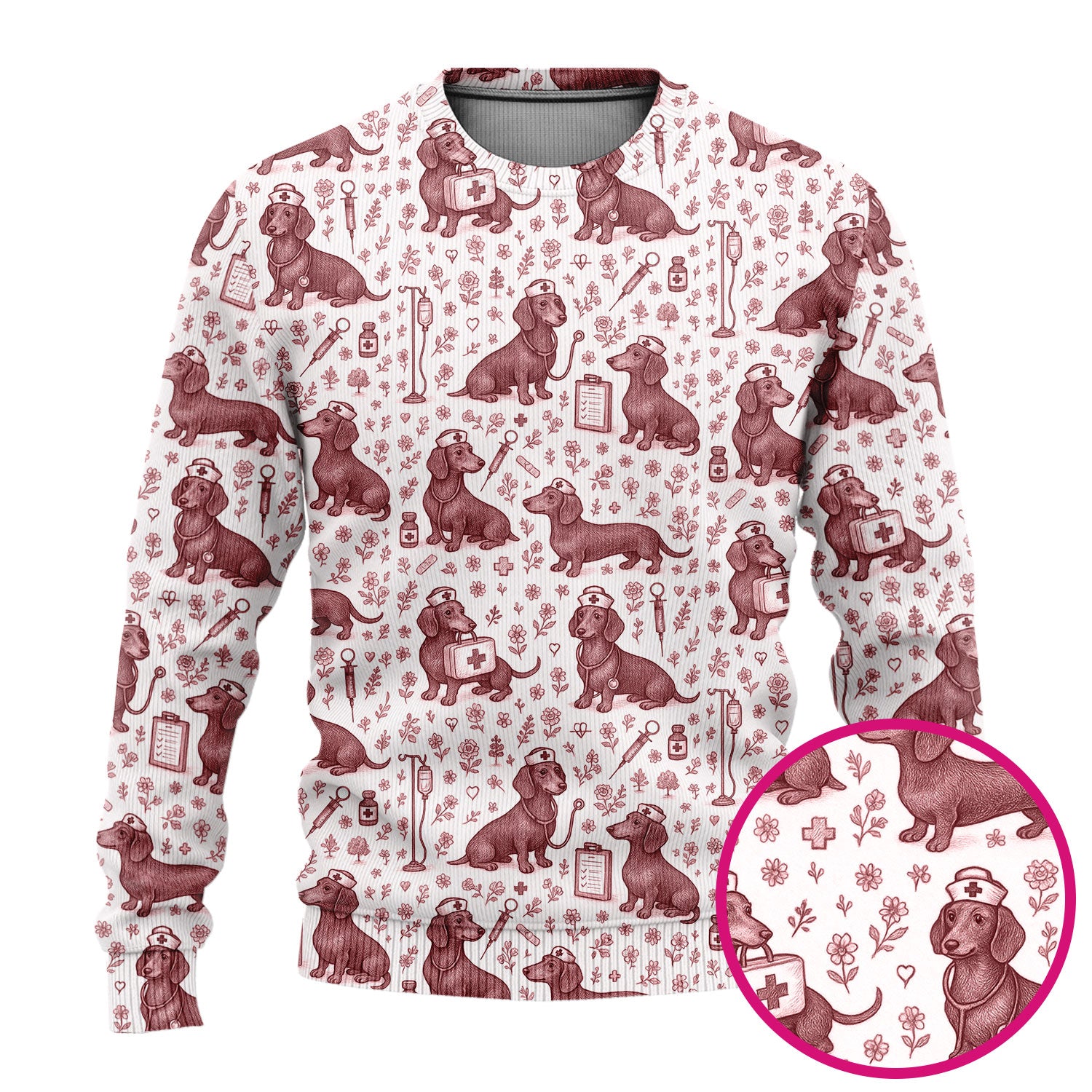 Vintage Dachshund Scrub Set - Artistic Dog Pattern Medical Scrubs - Cute Pet Lover Nurse Gift for Women