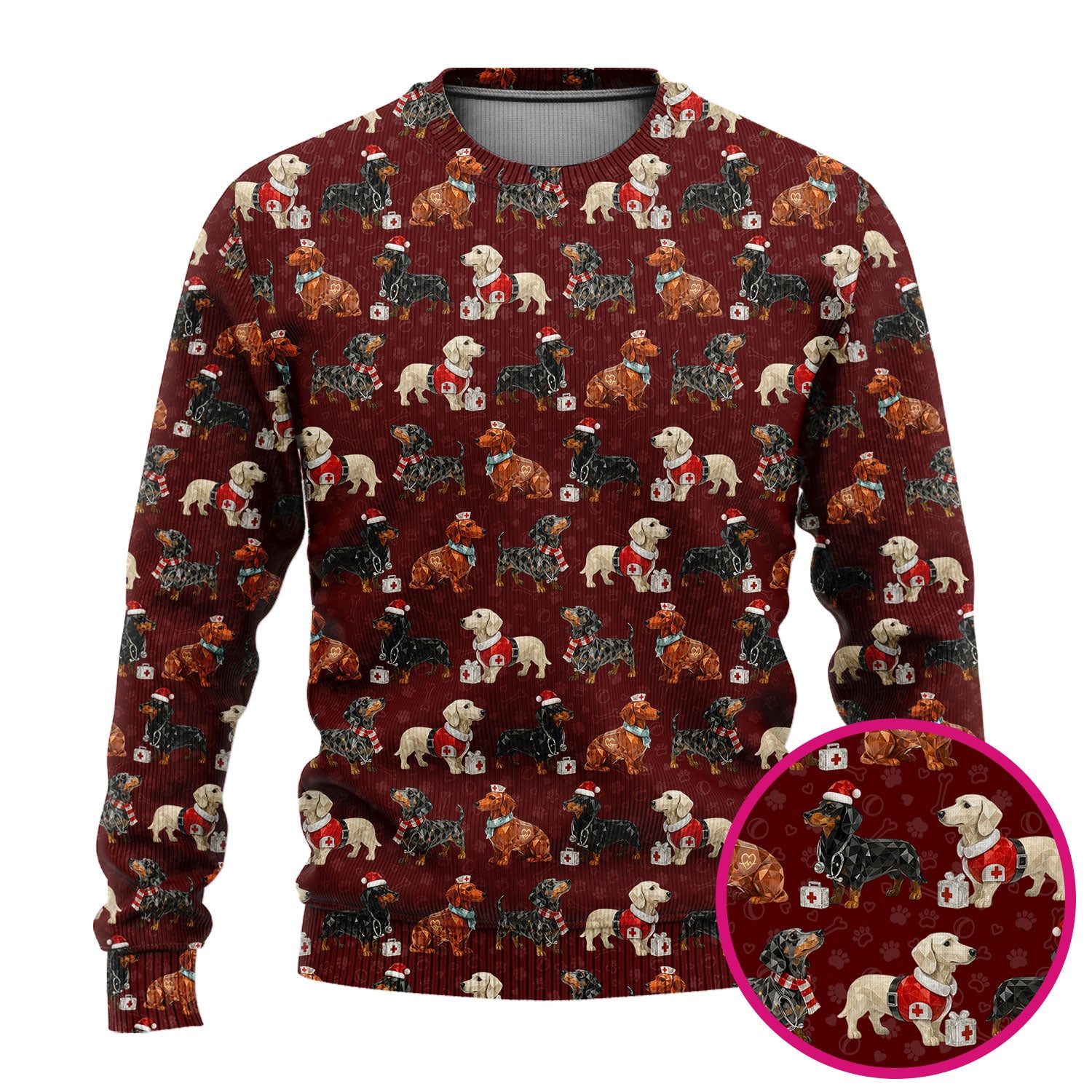 Funny Dachshund Christmas Nurse Ugly Sweater, Holiday Dog Medical Pullover For Nursing