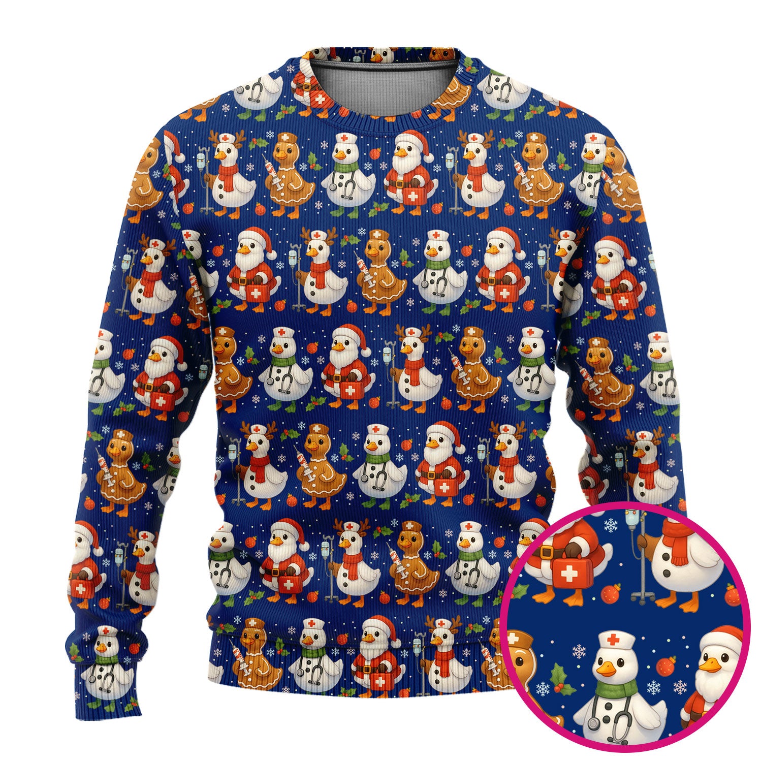 Funny Goose Christmas Scrubs for Women - Festive Holiday Pattern Scrub Top & Pants - Cute Christmas Scrubs with Charming Goose Print