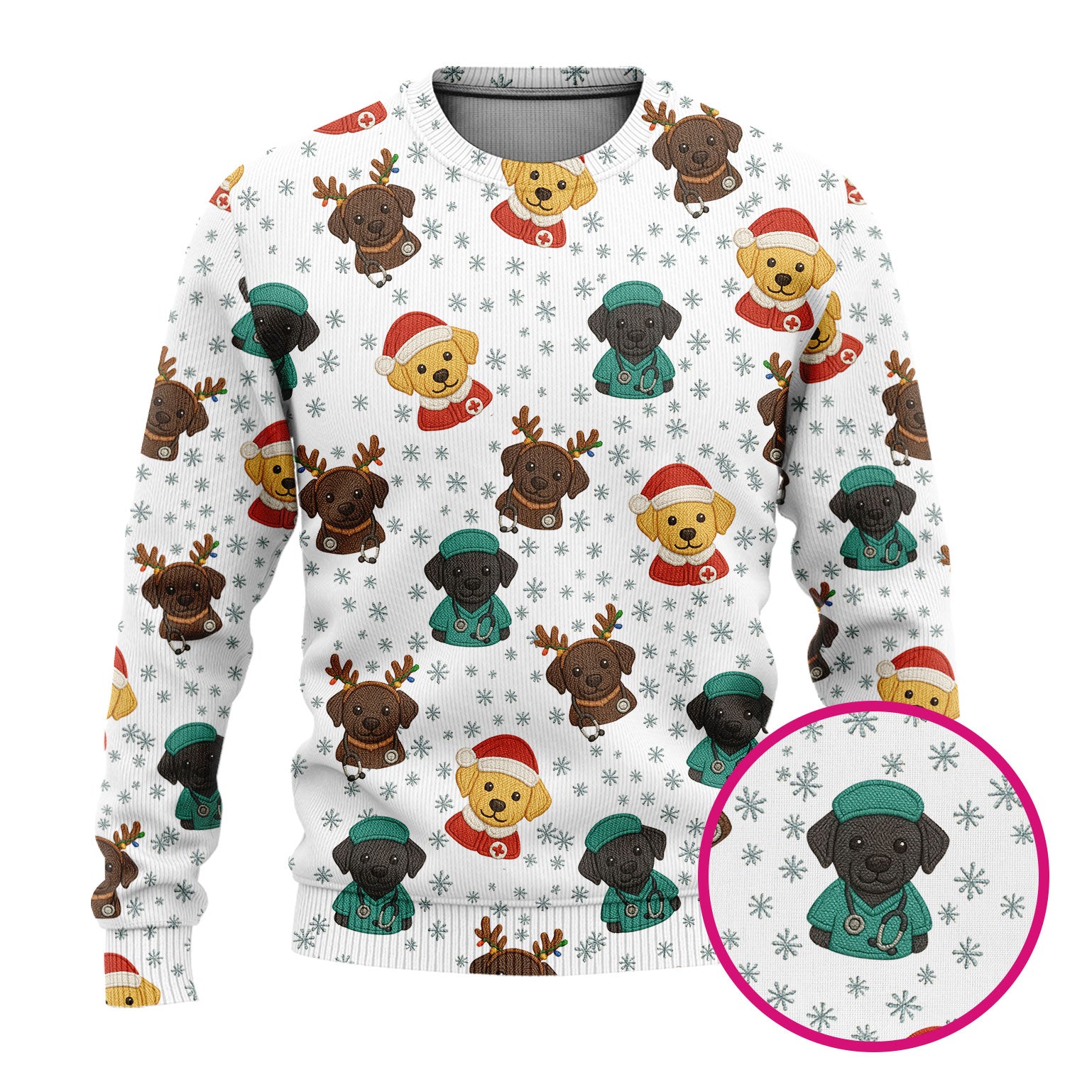 Christmas Dog Pattern Ugly Sweater, Cute Puppy Nurse Sweater, Holiday Nursing Uniform