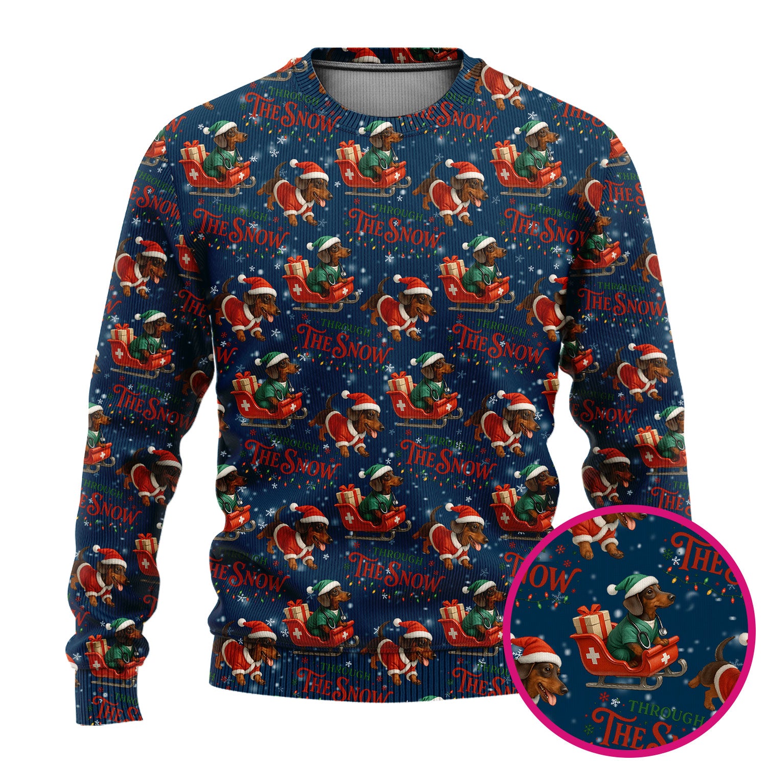 Dachshund Christmas Ugly Sweater, Cute Dog Nurse Sweater, Through The Snow Pattern Nursing Uniform