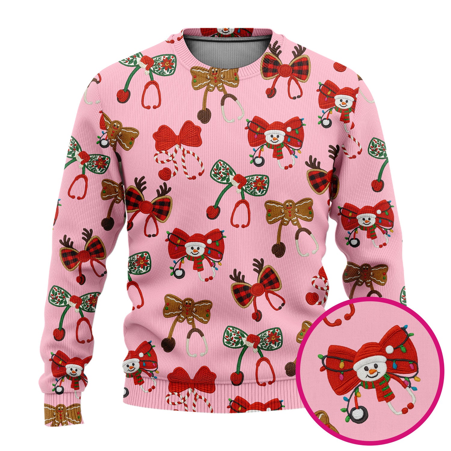 Christmas Stethoscope Bow Nurse Scrub Set, Xmas Pattern Scrub Shirt, Holiday Nursing Uniform