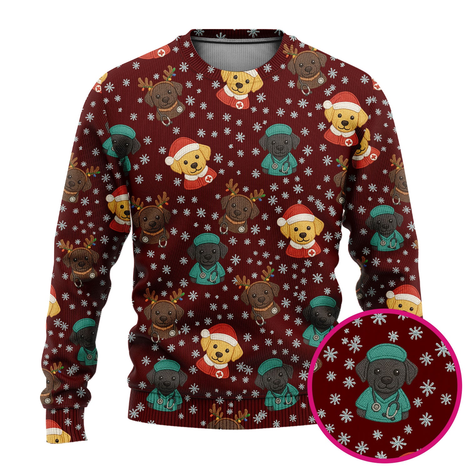 Christmas Dog Pattern Ugly Sweater, Cute Puppy Nurse Sweater, Holiday Nursing Uniform