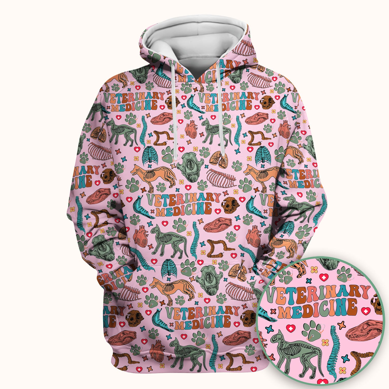 Veterinary Medicine Scrub Top - Cute Animal Anatomy Pattern Medical Shirt - Fun Vet Tech Nurse Scrubs for Women