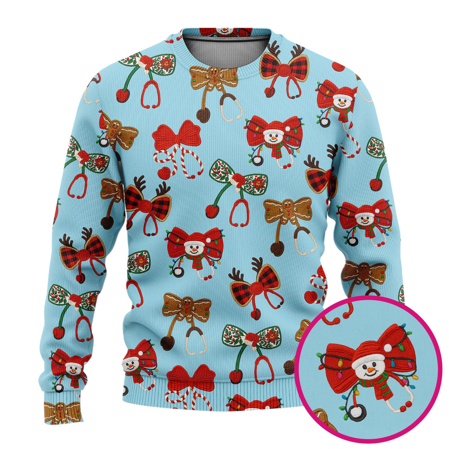 Christmas Stethoscope Bow Nurse Scrub Set, Xmas Pattern Scrub Shirt, Holiday Nursing Uniform