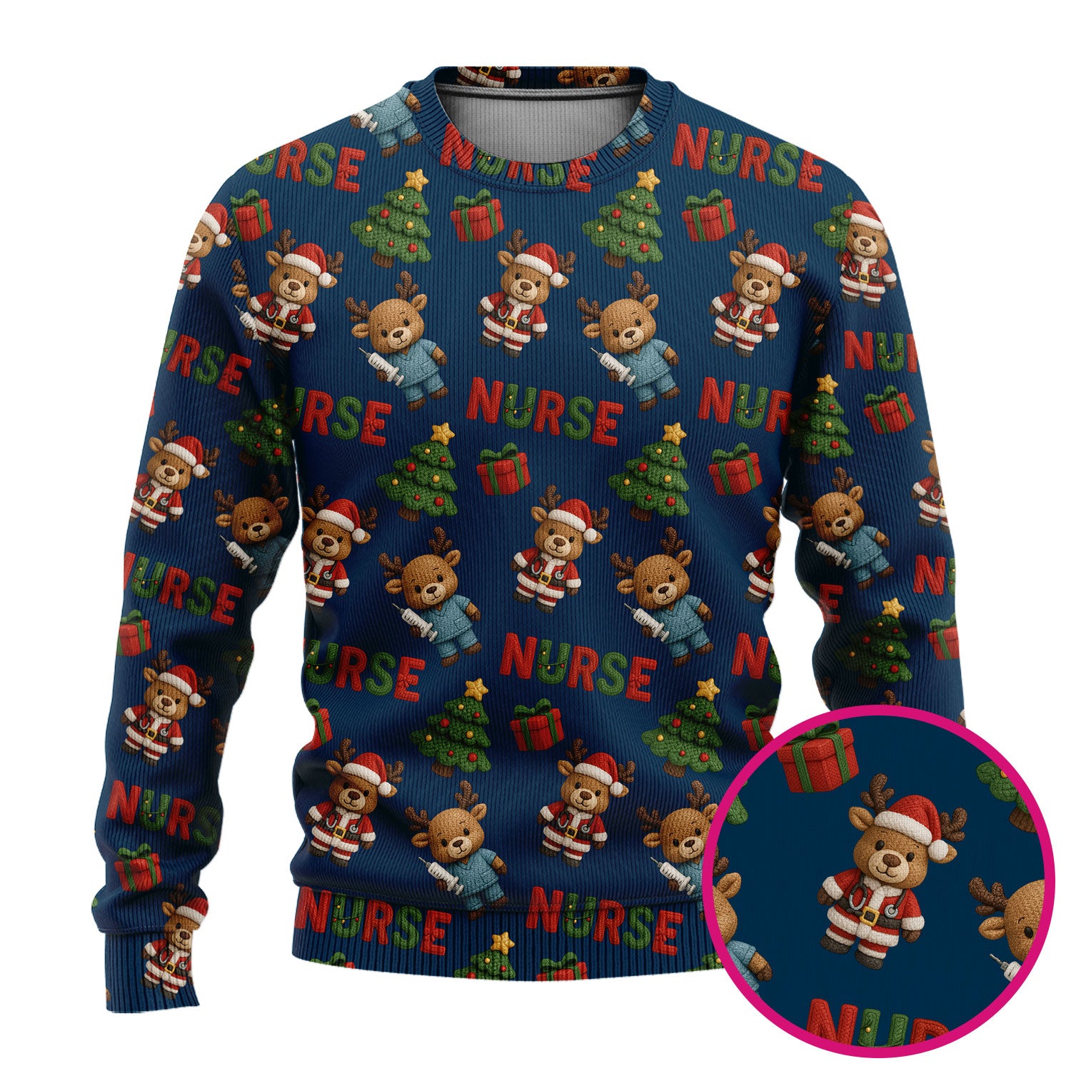 Reindeer Christmas Ugly Sweater, Cute Holiday Nurse Ugly Sweater, Festive Pattern Nursing Christmas Sweater