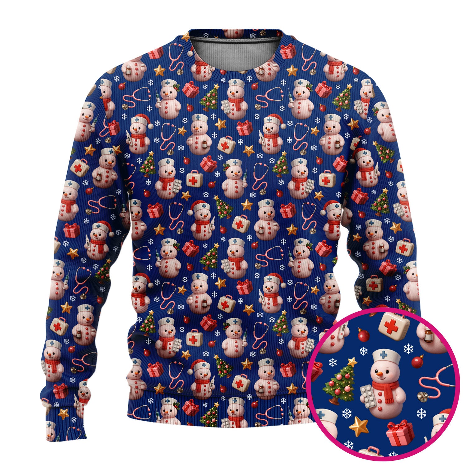 Snowman Pattern Christmas Scrub Set - Cute Holiday Medical Scrubs for Women - Funny Festive Nurse Gift for RN LPN CNA