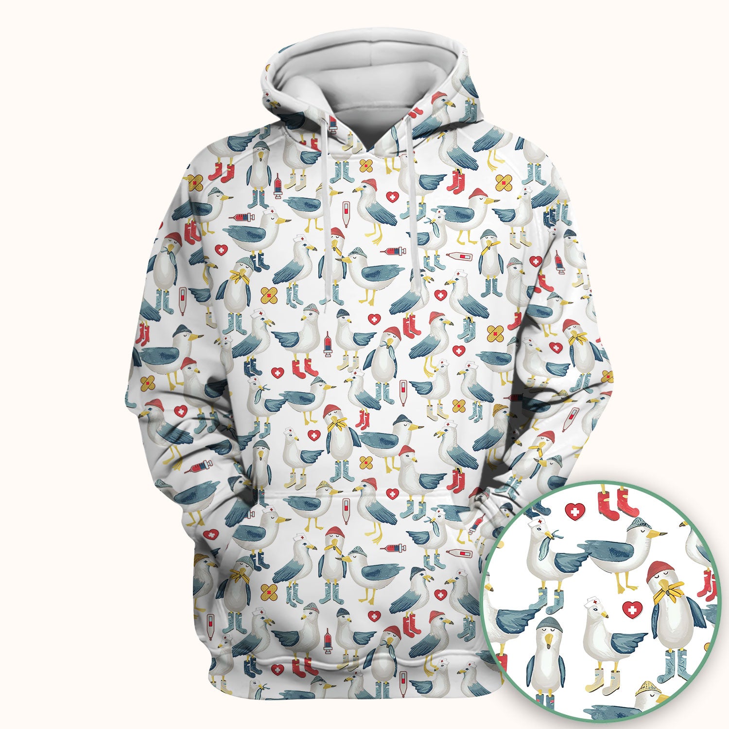 Funny Seagull Nurse Scrub Top - Cute Bird with Medical Icons - Comfortable Scrubs for Women