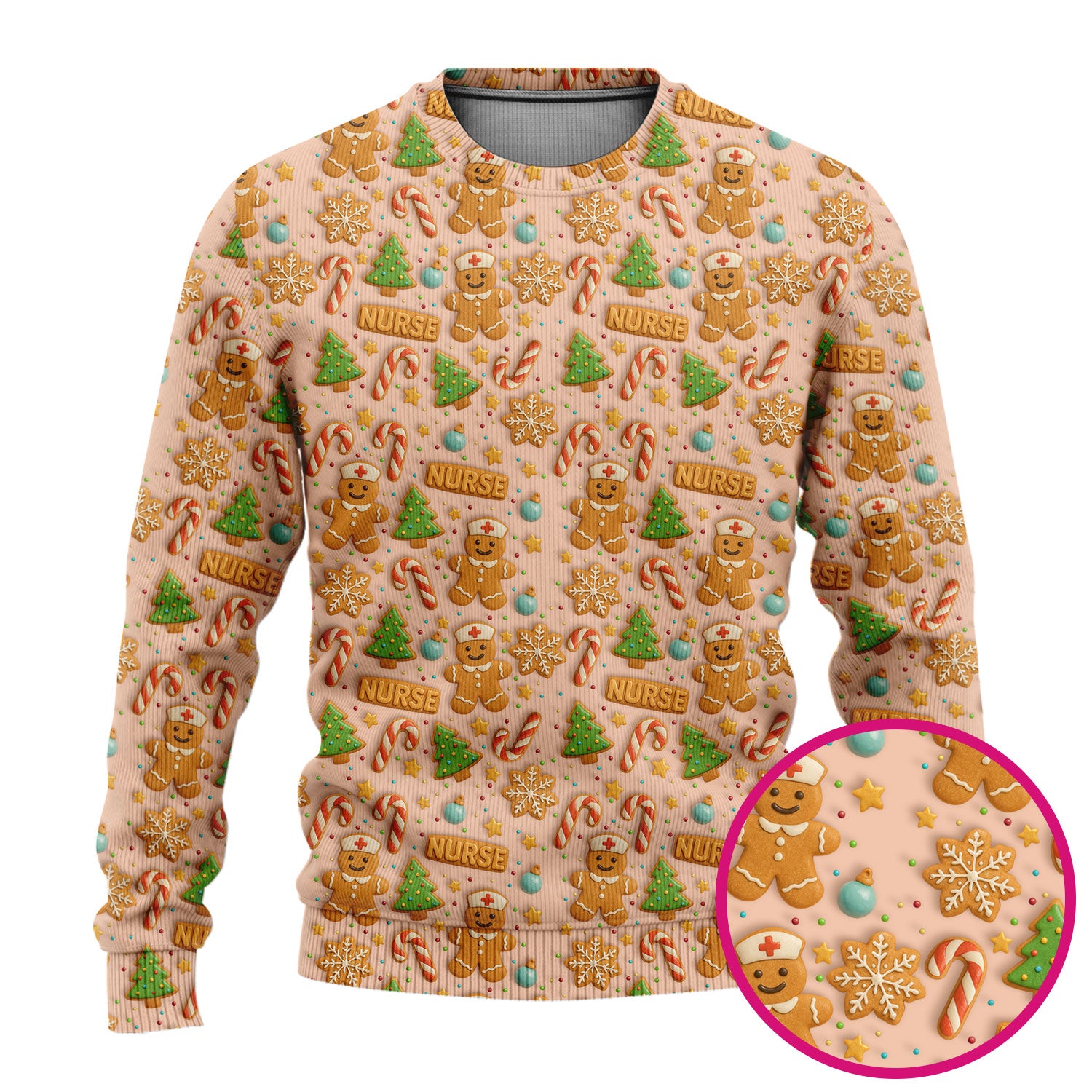 Cute Gingerbread Christmas Scrubs for Women - Holiday Cookie Pattern Scrub Top & Pants - Festive Christmas Scrubs with Charming Design