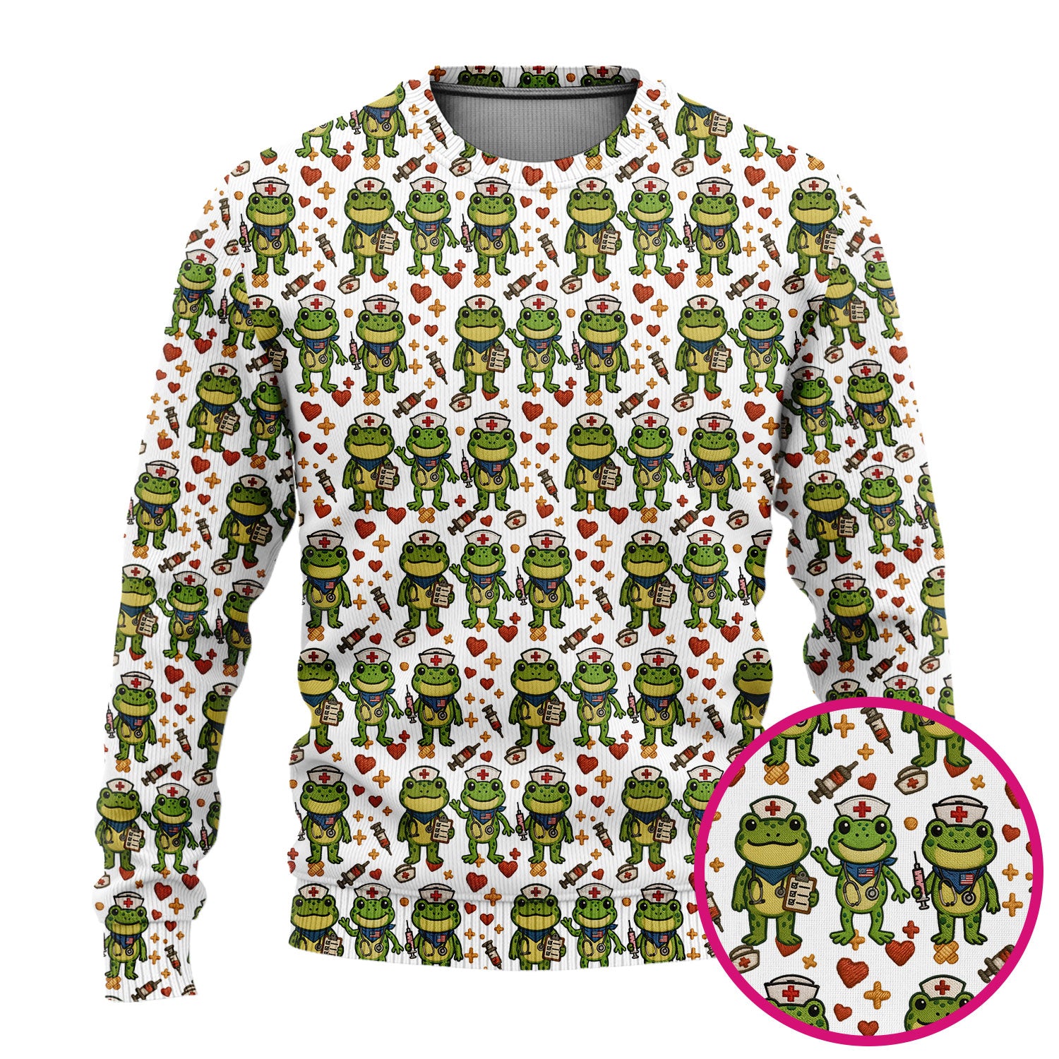 Frog Pattern Ugly Sweater, Cute Frog Sweater, Gift For Nursing