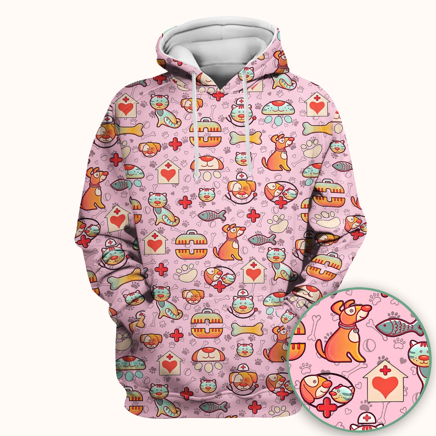 Veterinary Nurse Scrub Top - Cute Cat Dog Paw Print Medical Shirt - Fun Animal Pattern Vet Tech Scrubs for Women RN CNA