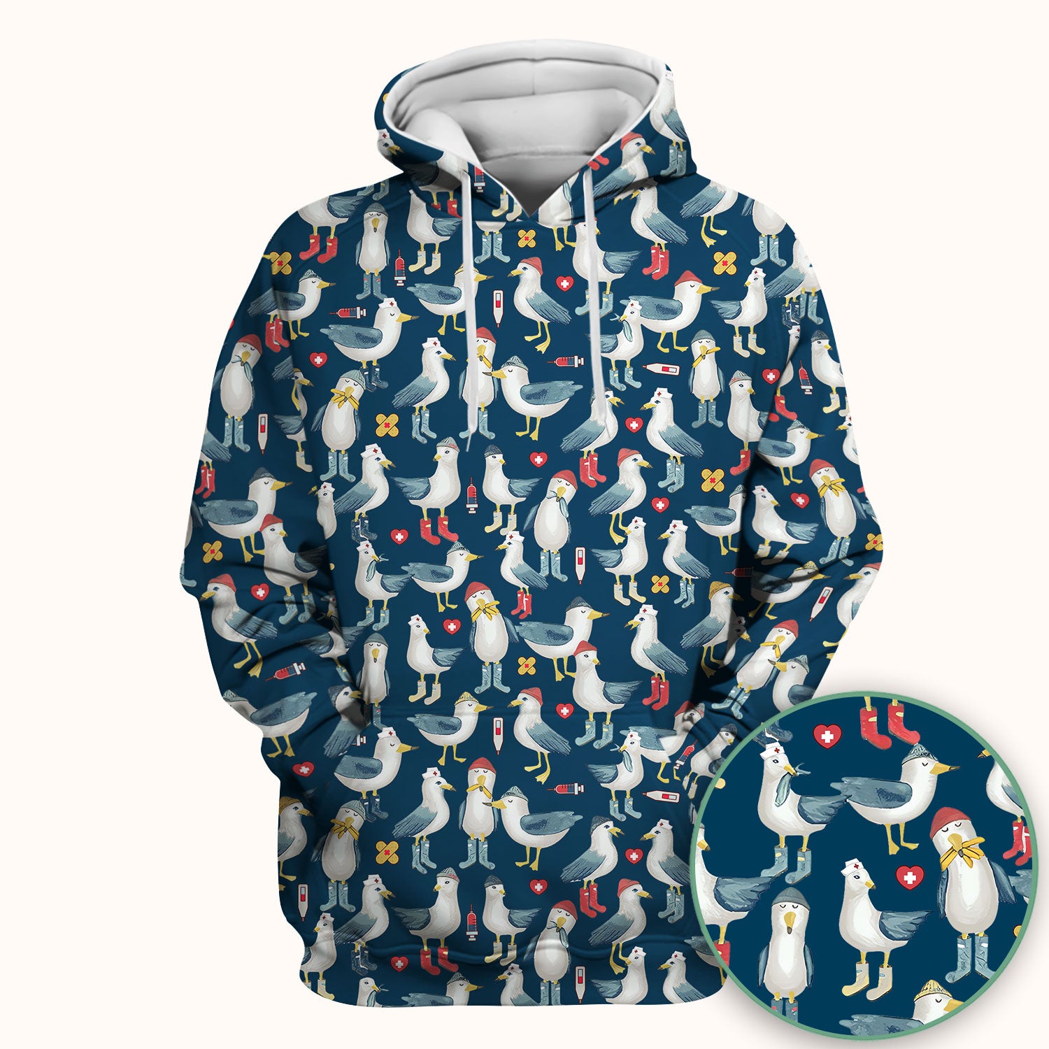 Funny Seagull Nurse Scrub Top - Cute Bird with Medical Icons - Comfortable Scrubs for Women